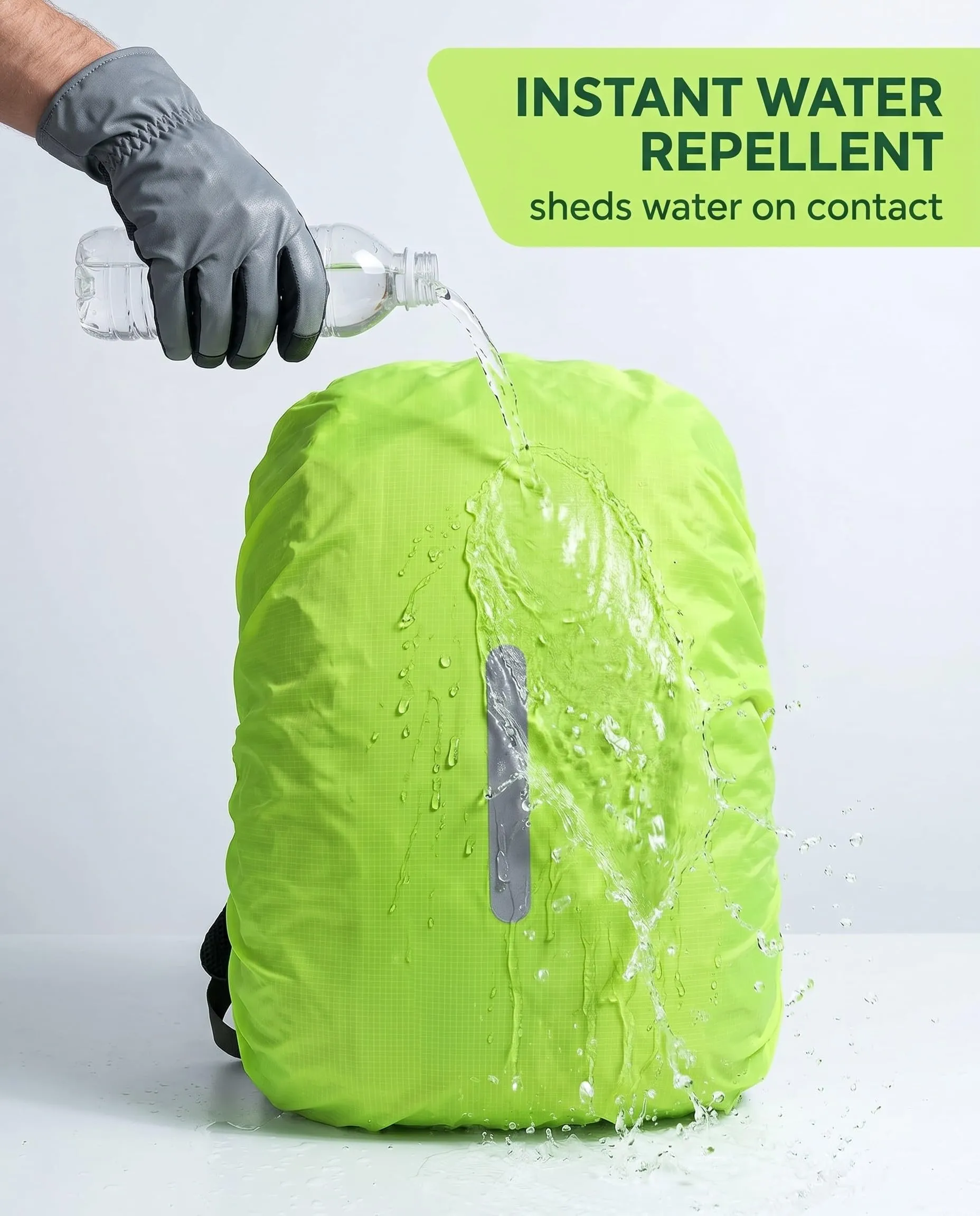 BTACGWP Copri Zaino Impermeabile 2 Pezzi, 30-40L Copri Zaino per Pioggia Riflessi Alta Visibilità Nero+Verde Fluorescente per Scuola Ciclismo Trekking - Sicurezza Notturna e Asciutto Garantito - immagine 6