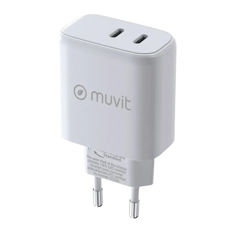 Muvit For Change Caricatore da Muro 1 USB-C PD 45W + 1 USB-C PD 20W Bianco - immagine 1