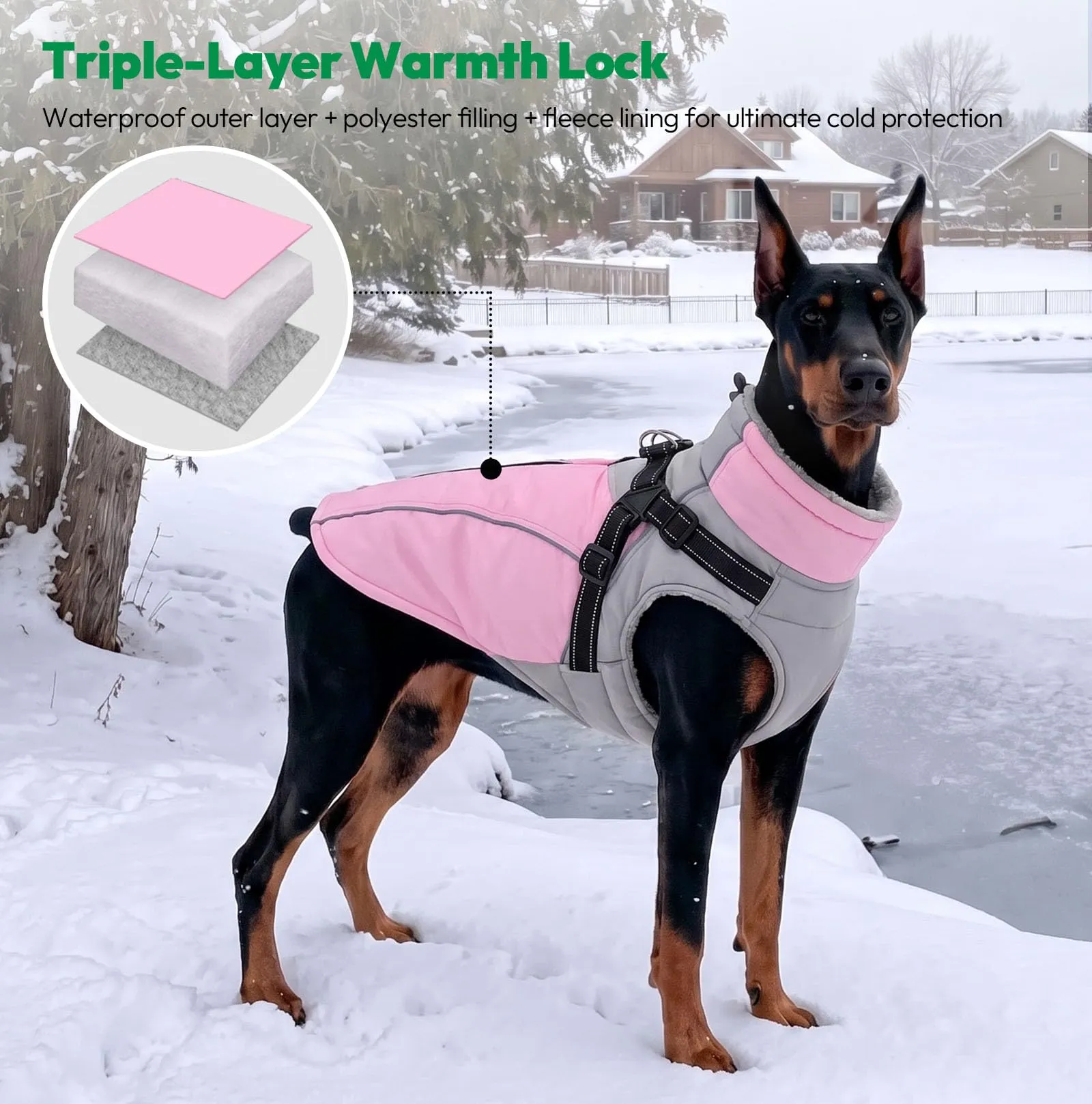 KONVINIT Cappotto Impermeabile per Cani Caldo con Imbracatura Integrata XL - immagine 6