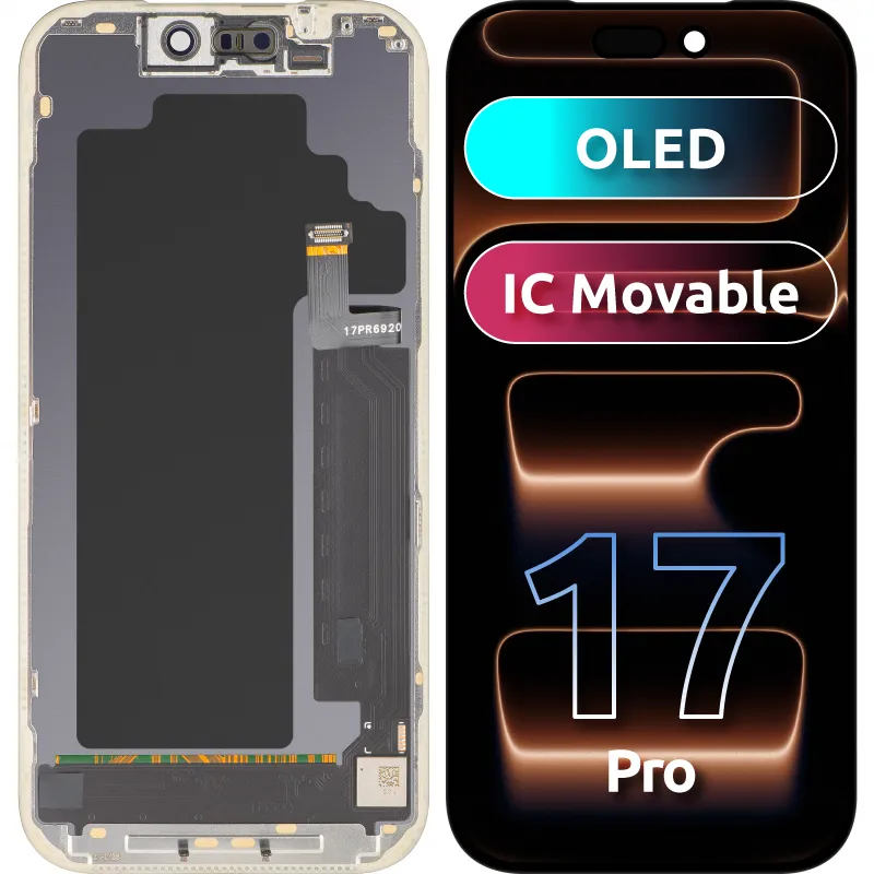 Display con Touchscreen MP compatibile con Apple iPhone 17 Pro, con Cornice, Versione OLED FHD IC Movable, Nero - immagine 1