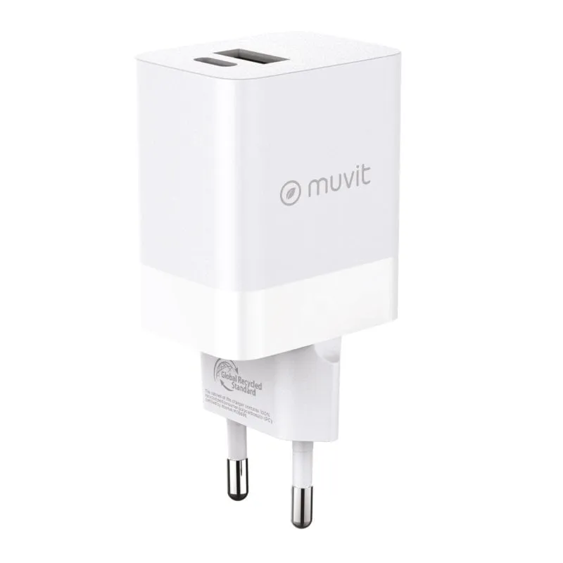 Muvit For Change Caricatore da Muro 1 USB 12W + 1 USB-C PD 45W Bianco - immagine 1