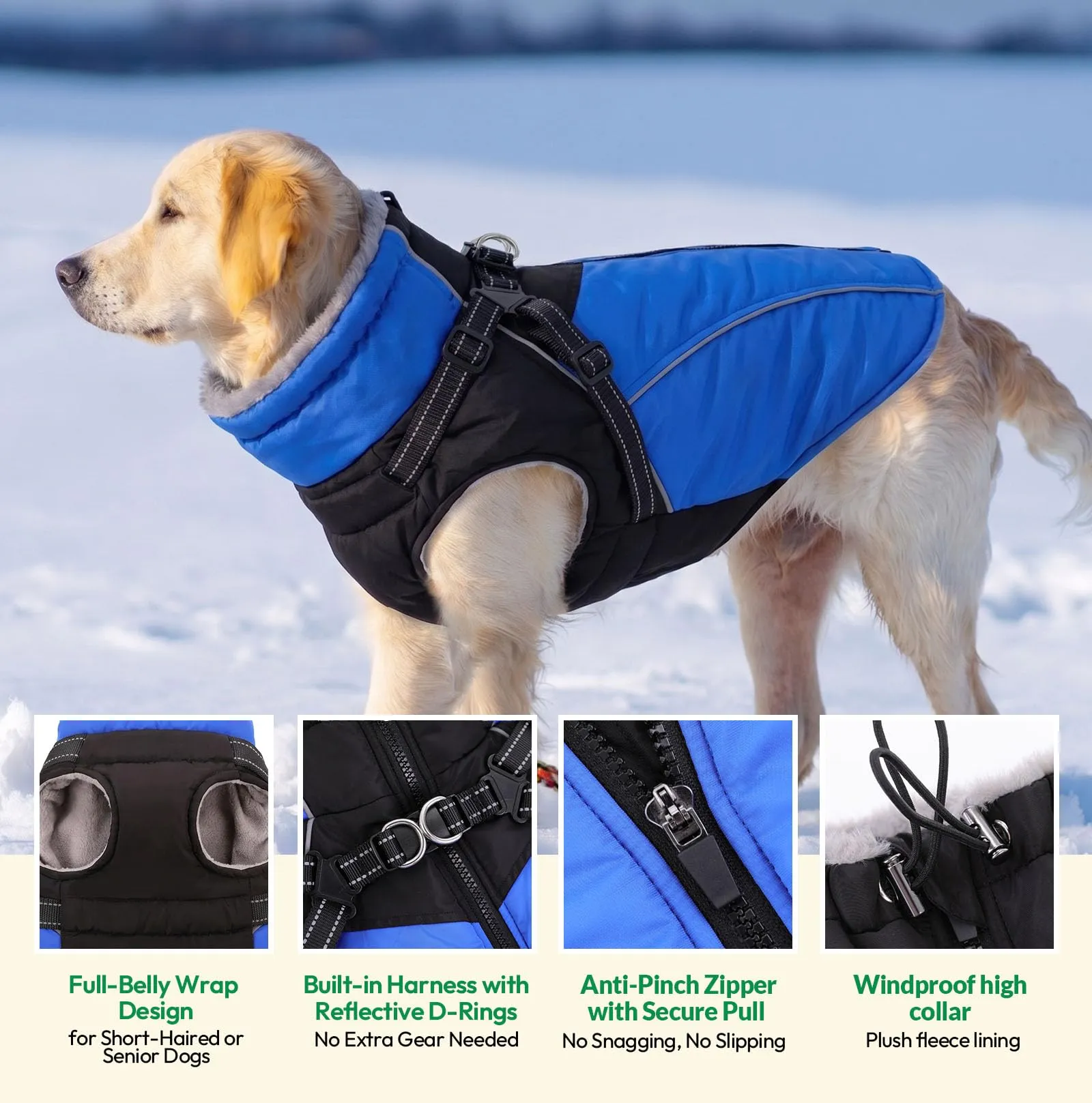 KONVINIT Cappotto Impermeabile per Cani Caldo con Imbracatura Integrata L - immagine 3