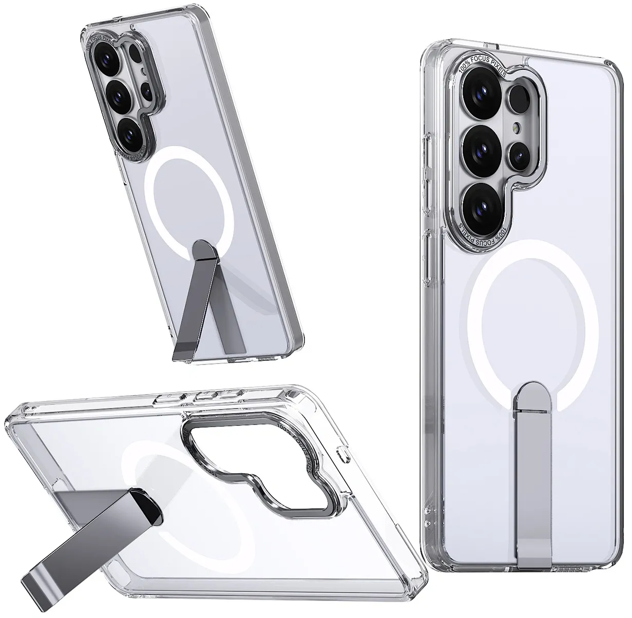 Custodia MagSafe per Samsung Galaxy S26 Ultra S948, Hybrid Armor, X con Supporto, Trasparente - immagine 1
