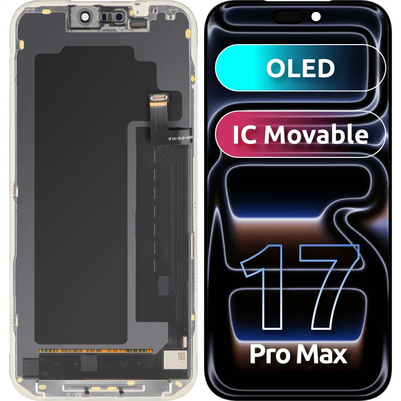 Display con Touchscreen MP compatibile con Apple iPhone 17 Pro Max, con Cornice, Versione OLED FHD IC Movable, Nero - immagine 1