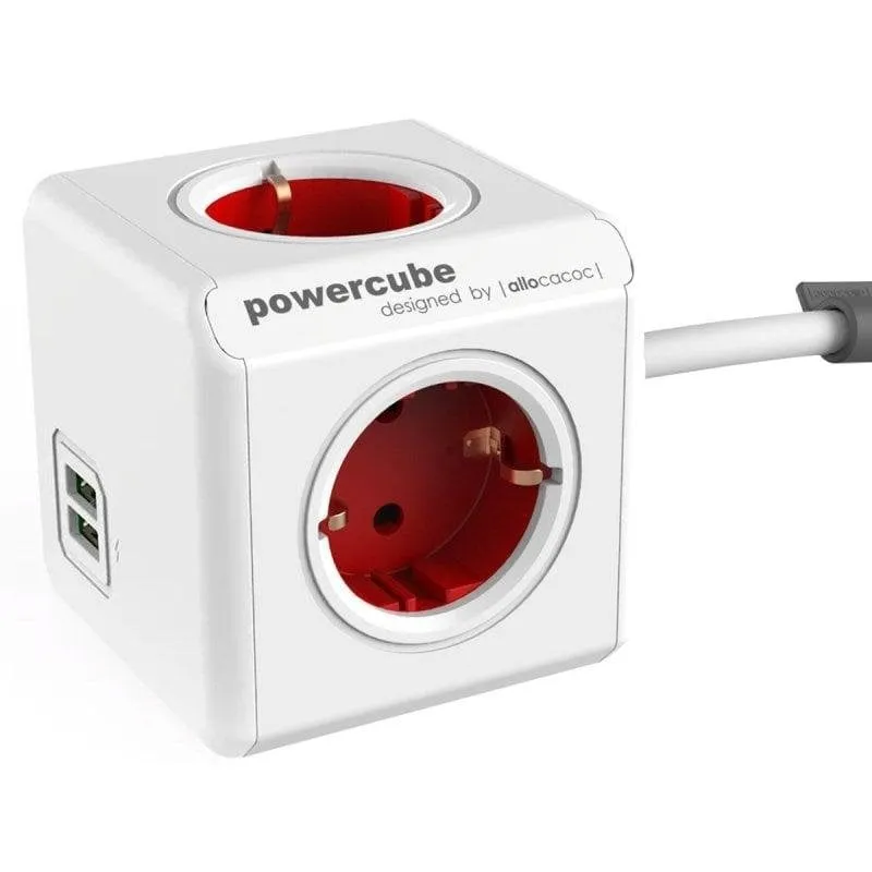 Multipresa Allocacoc Powercube Extended USB 4 prese 2 USB-A 1,5 m rosso bianco - immagine 1