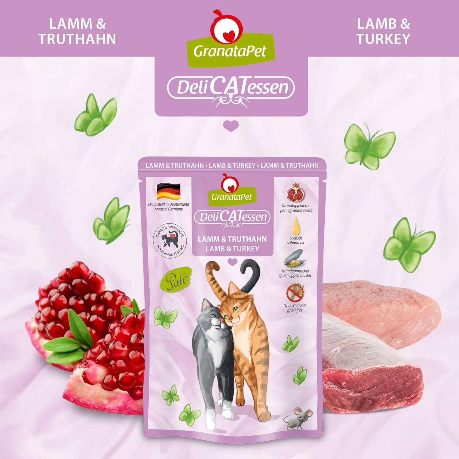 GranataPet DeliCatessen Multipack 3 senza pesce, cibo umido per gatti in pacchetto di prove, alimento completo senza cereali, cibo per gatti ad alta percentuale di carne e oli di alta qualità, 6 x 85 - immagine 4