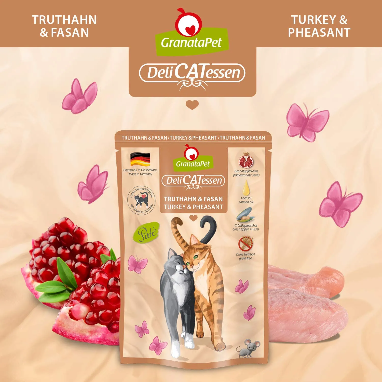 GranataPet DeliCatessen Multipack 3 senza pesce, cibo umido per gatti in pacchetto di prove, alimento completo senza cereali, cibo per gatti ad alta percentuale di carne e oli di alta qualità, 6 x 85 - immagine 6