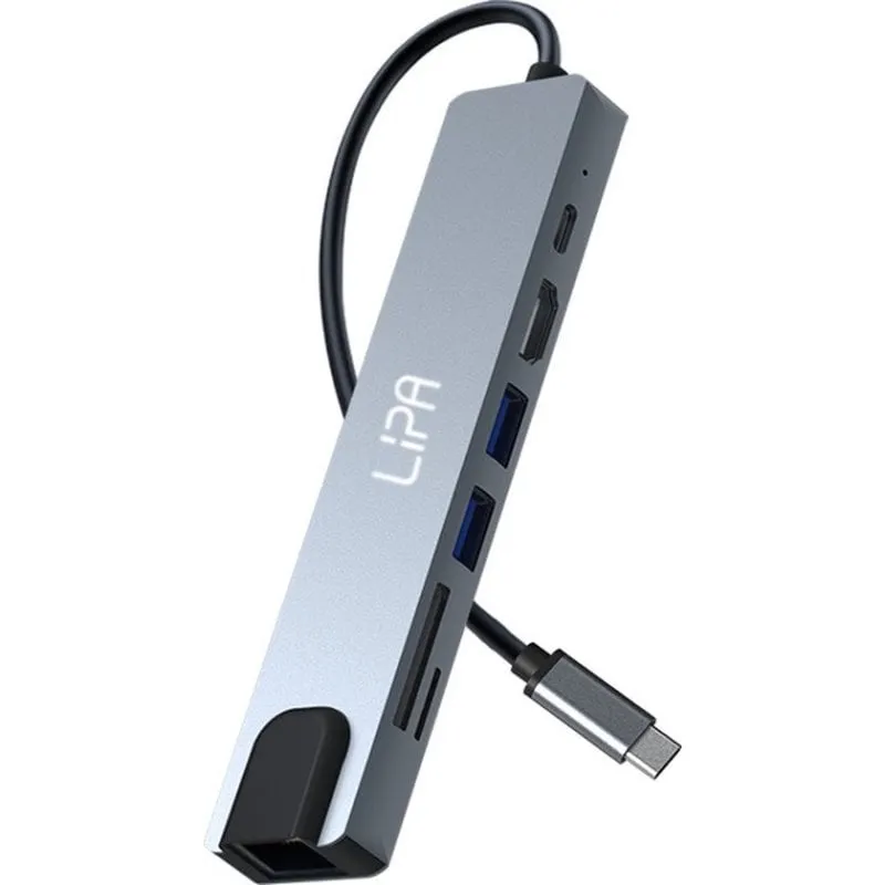 Docking station USB-C Lipa S8 7-in-1 alluminio grigio 100W - immagine 1