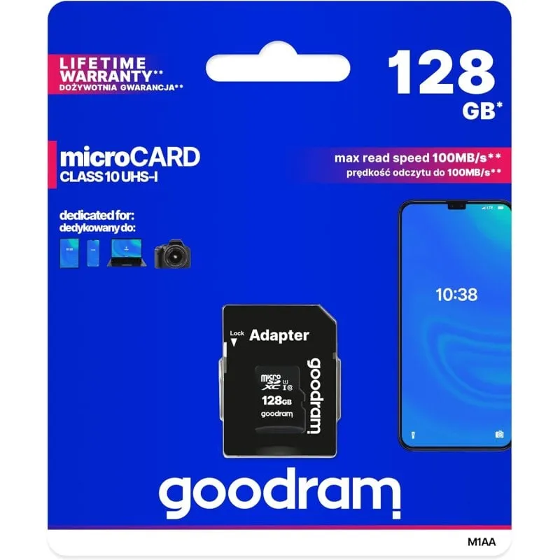 Scheda di memoria Micro-SD GoodRam M1AA da 128 GB, Classe 10 UHS-1 - immagine 1