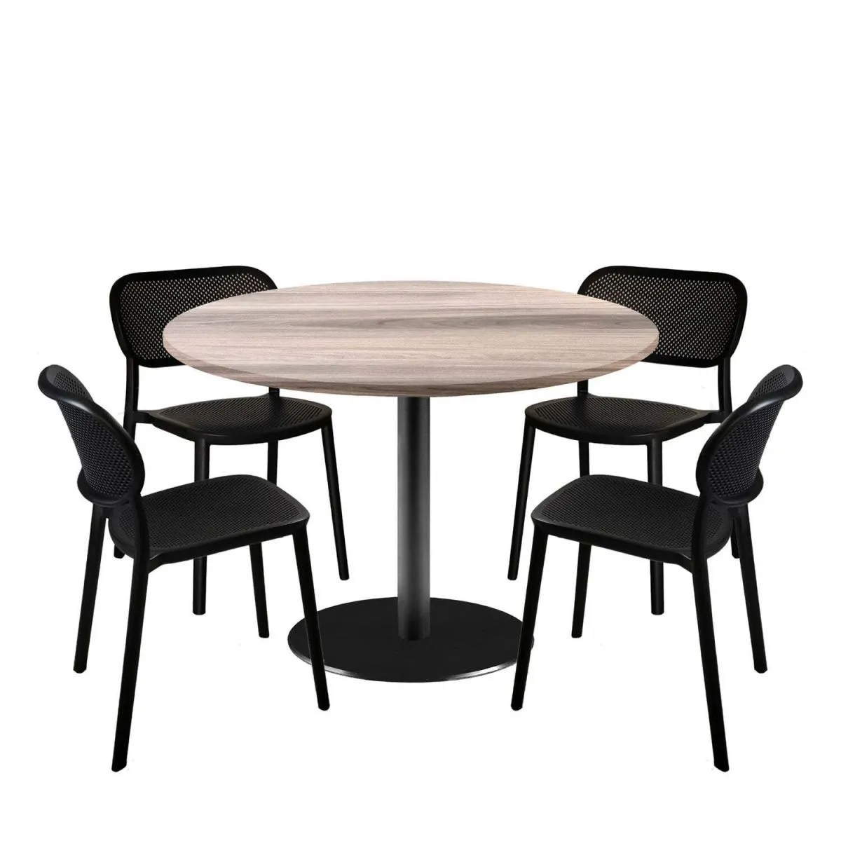 RestooTab Set tavolo Rome XL rotondo con 4 sedie - laminato legno; 120x120x75x120 cm (LxLxHxØ); quercia/grigio chiaro; struttura nero; rotonda - immagine 1
