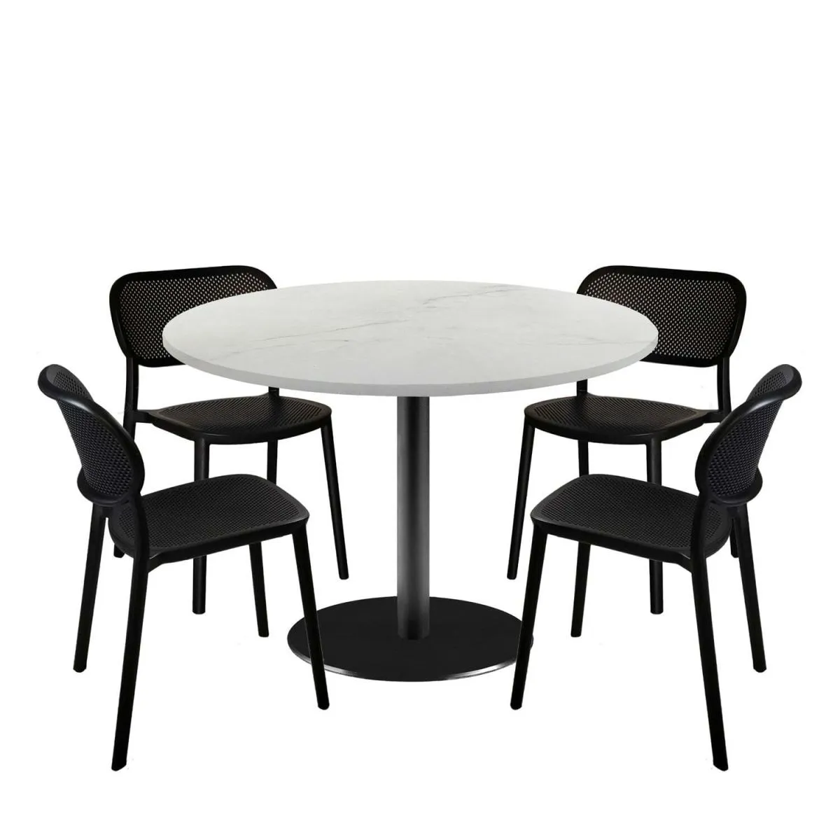 RestooTab Set tavolo Rome XL rotondo con 4 sedie - laminato pietra; 120x120x75x120 cm (LxLxHxØ); bianco/beige/marmorizzato; struttura nero; rotonda - immagine 1