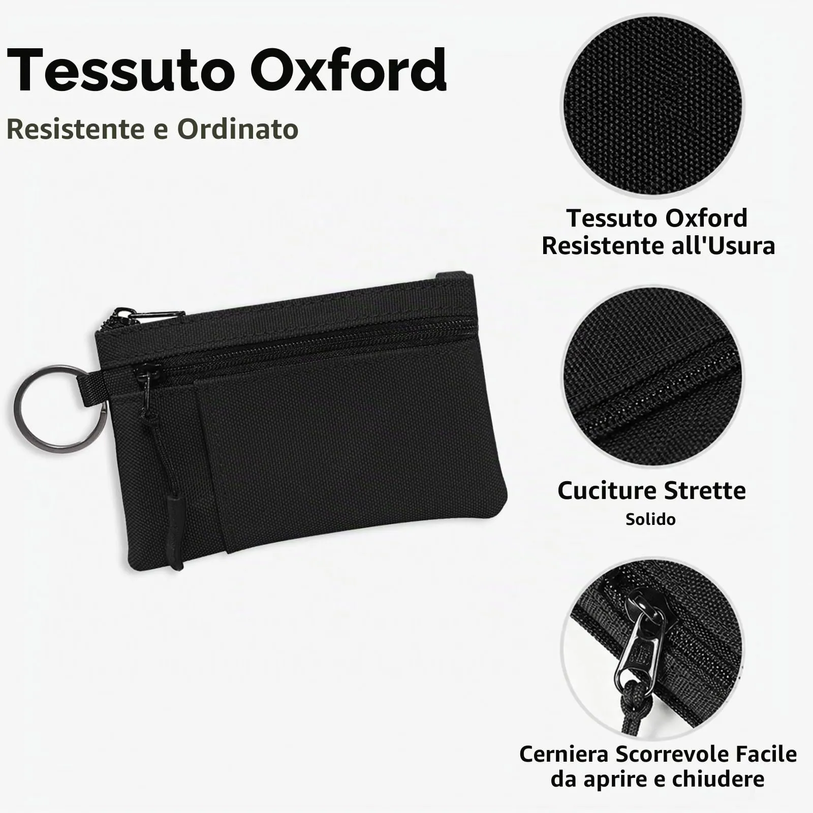 ZEMINRI Portafoglio Uomo Piccolo Slim con Zip, Portacarte Uomo Donna (Nero) - immagine 3