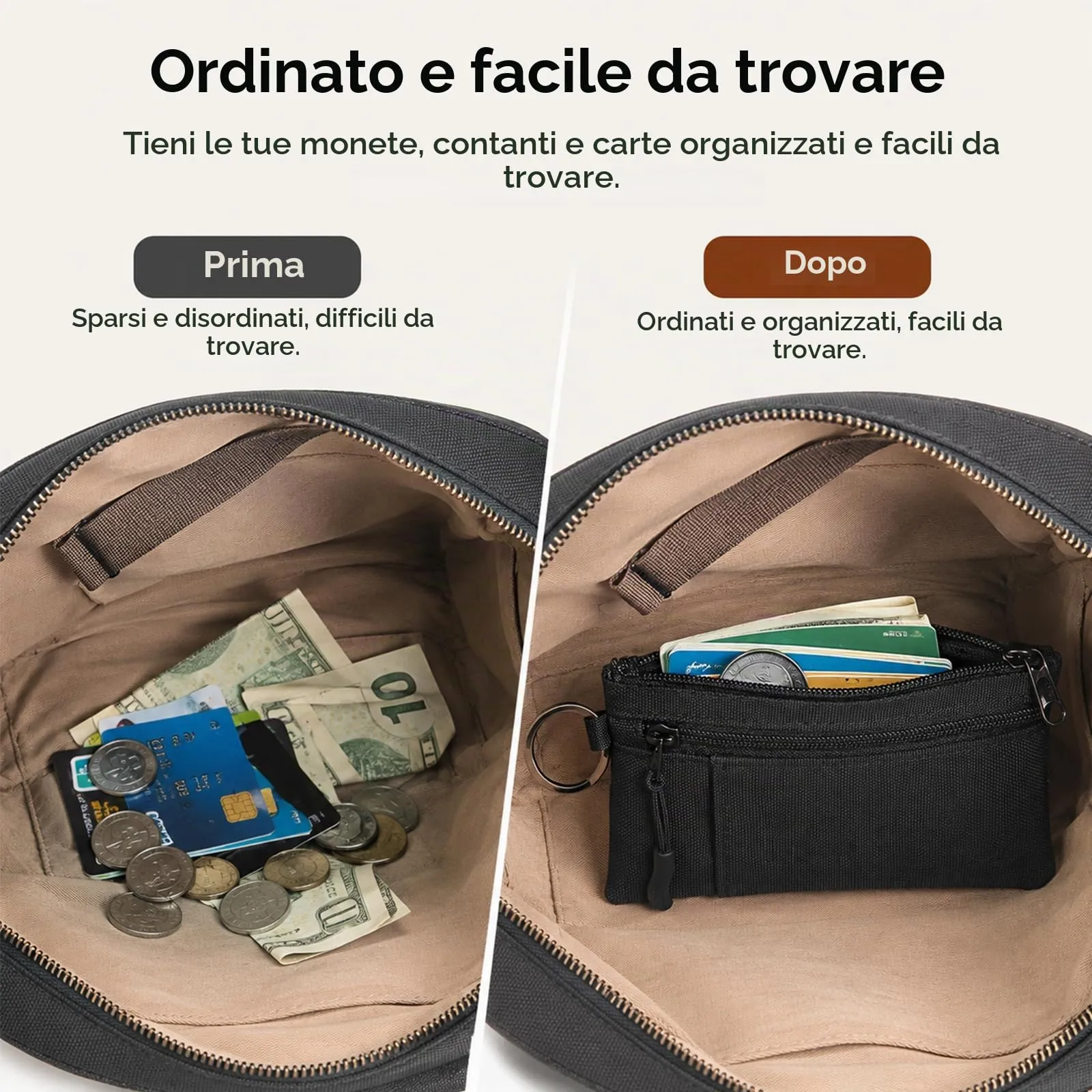 ZEMINRI Portafoglio Uomo Piccolo Slim con Zip, Portacarte Uomo Donna (Nero) - immagine 5