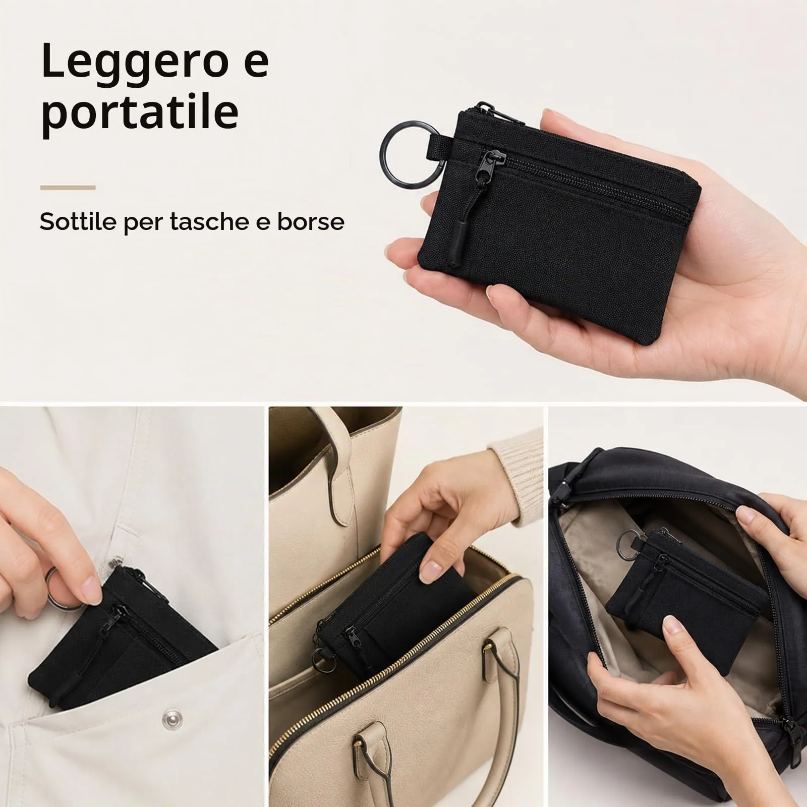 ZEMINRI Portafoglio Uomo Piccolo Slim con Zip, Portacarte Uomo Donna (Nero) - immagine 8