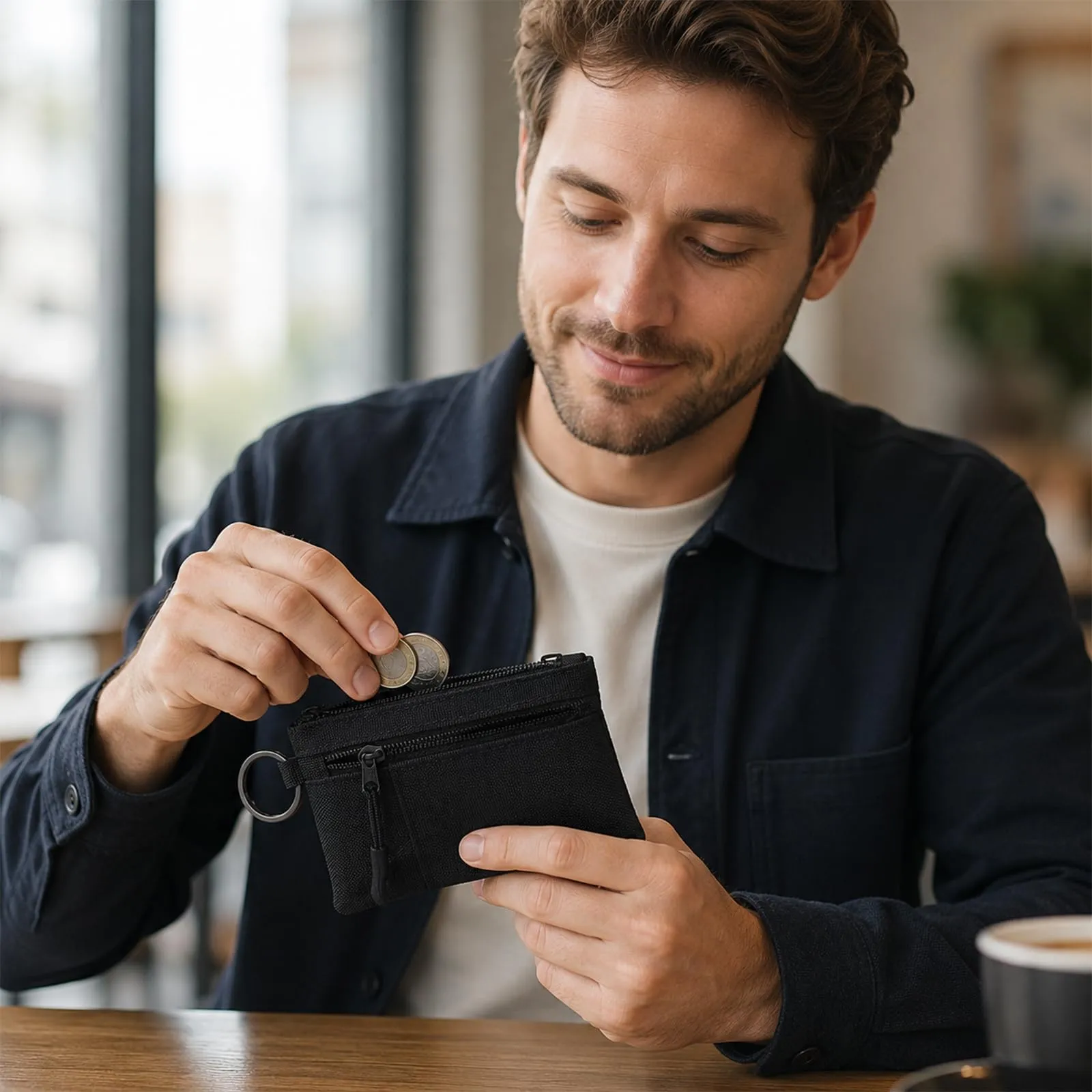 ZEMINRI Portafoglio Uomo Piccolo Slim con Zip, Portacarte Uomo Donna (Nero) - immagine 9