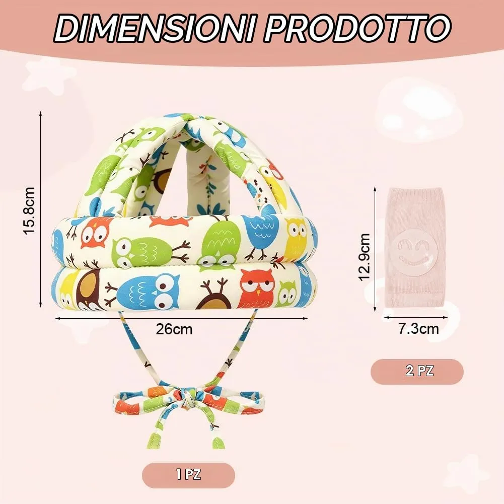 HAGOT Caschetto Primi Passi, Primi Passi Per Bambini Neonati, Protezione Anticollisione Regolabile e Traspirante, con Ginocchiere - immagine 2