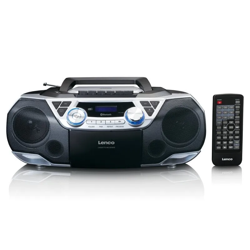 Lenco Scd-720si - Boombox portatile con radio Dab+/fm, Bluetooth®, CD, registratore di cassette e lettore USB - Argento - immagine 1