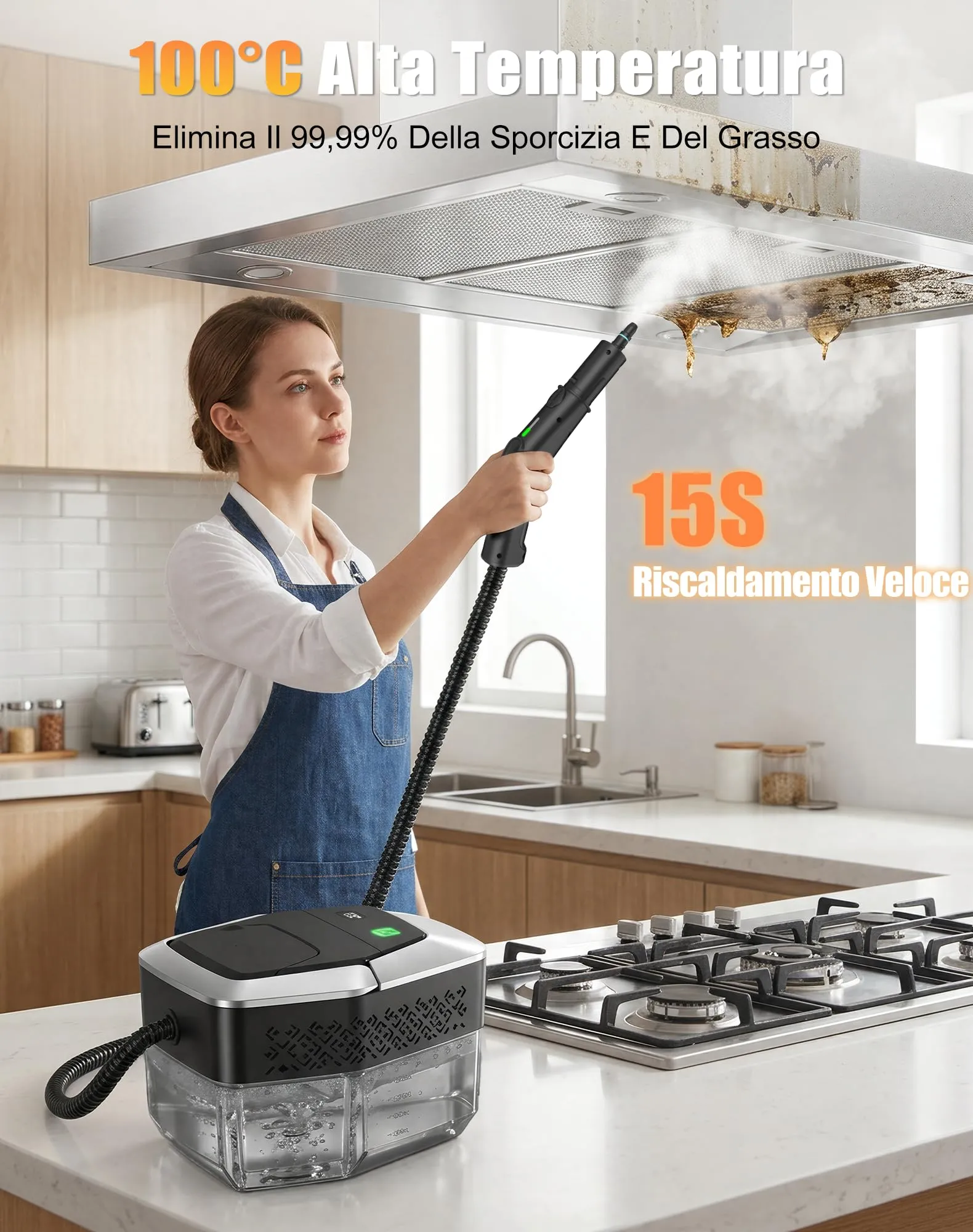 Pulitore a Vapore, Pulitore a Vapore Portatile, 1.8L Serbatoio, 4 Bar 1500W - immagine 3