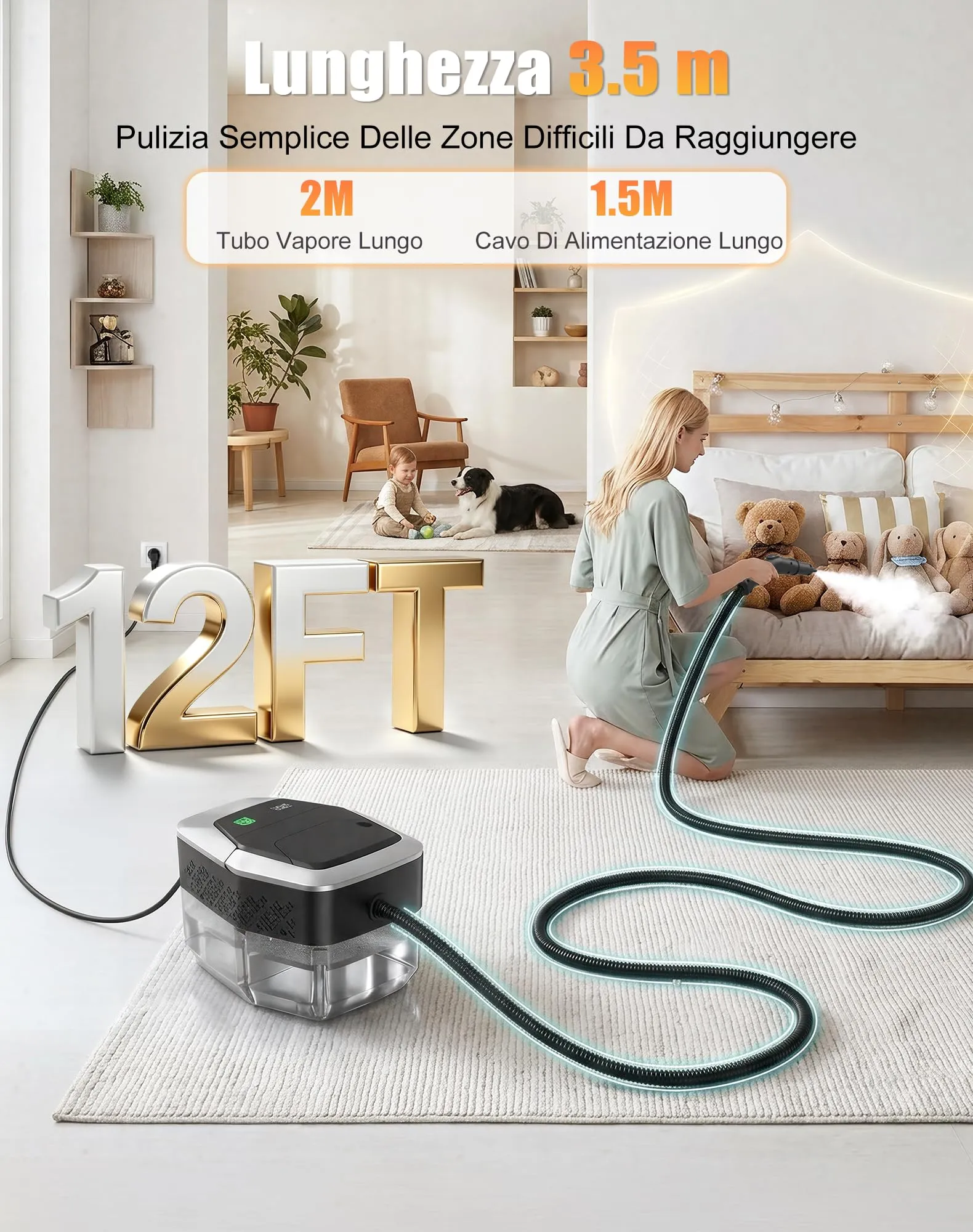 Pulitore a Vapore, Pulitore a Vapore Portatile, 1.8L Serbatoio, 4 Bar 1500W - immagine 6