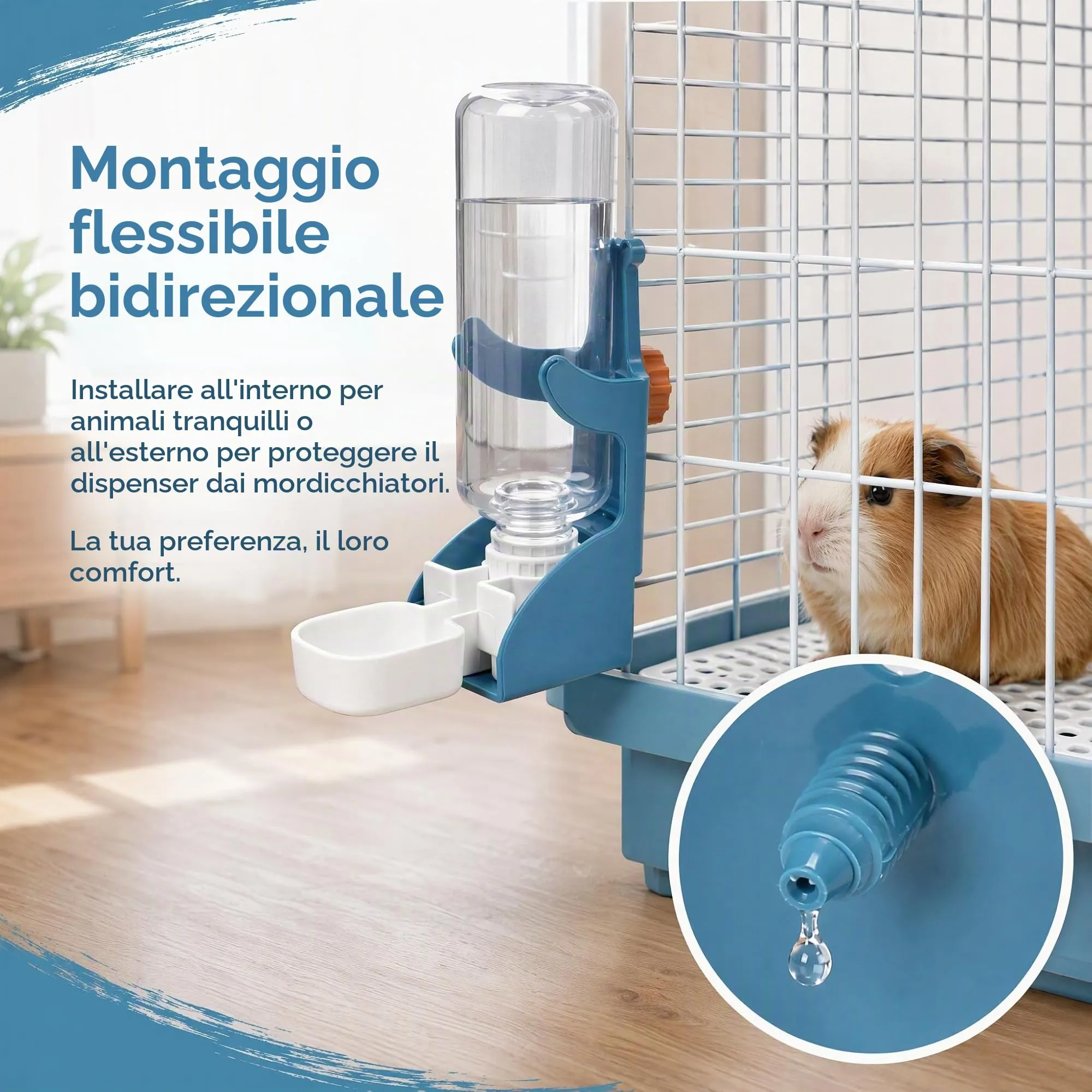 PULCINELLI Distributore Acqua Coniglio 500ML, Beverino da Appendere Gabbia - immagine 4