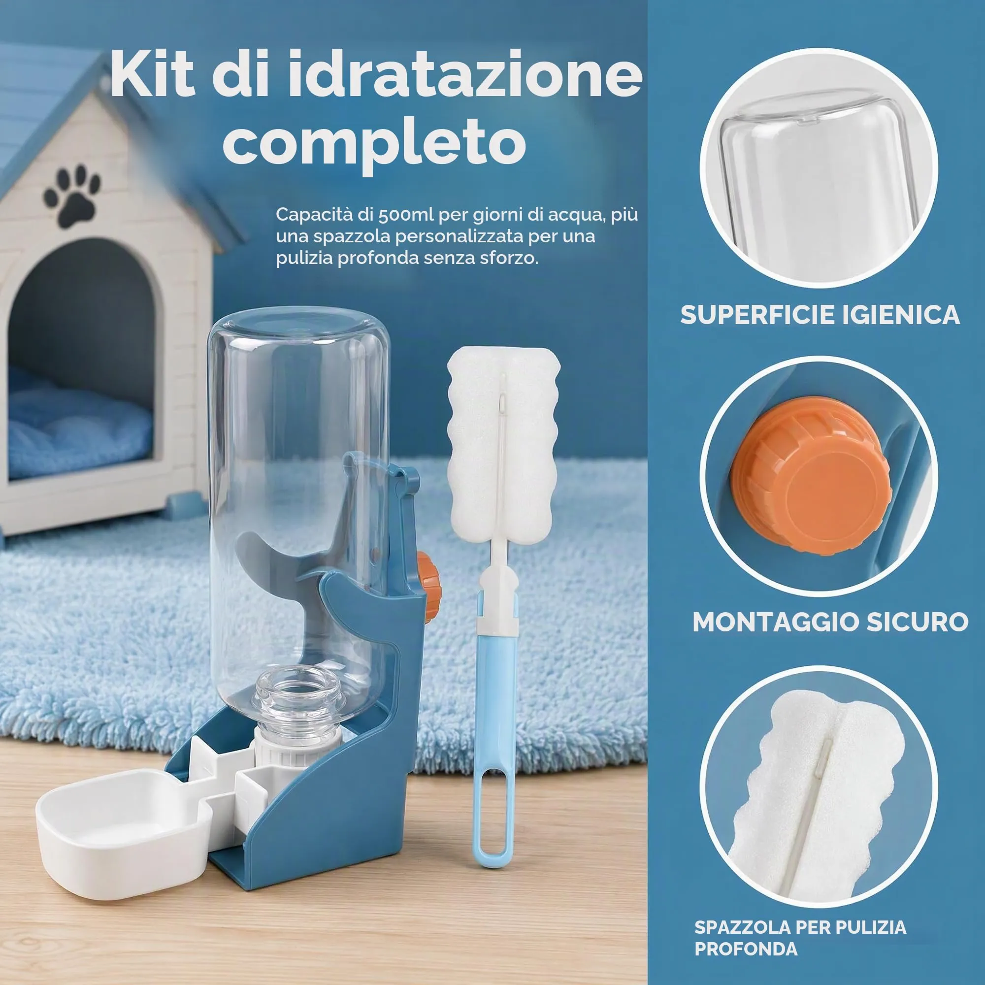 PULCINELLI Distributore Acqua Coniglio 500ML, Beverino da Appendere Gabbia - immagine 6