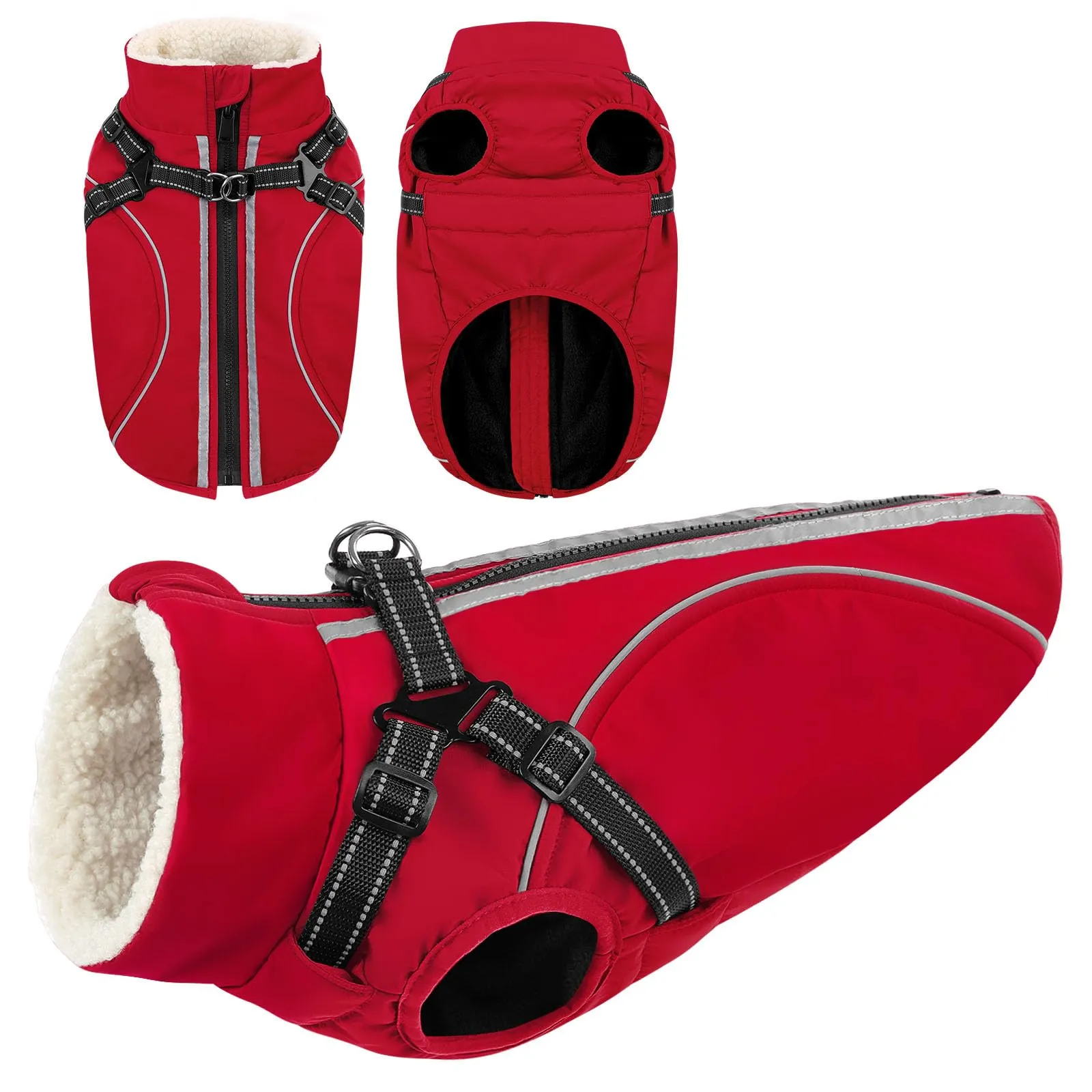 CITÉTOILE Cappotto Invernale per Cani Impermeabile Giacca Calda Rosso XL - immagine 1