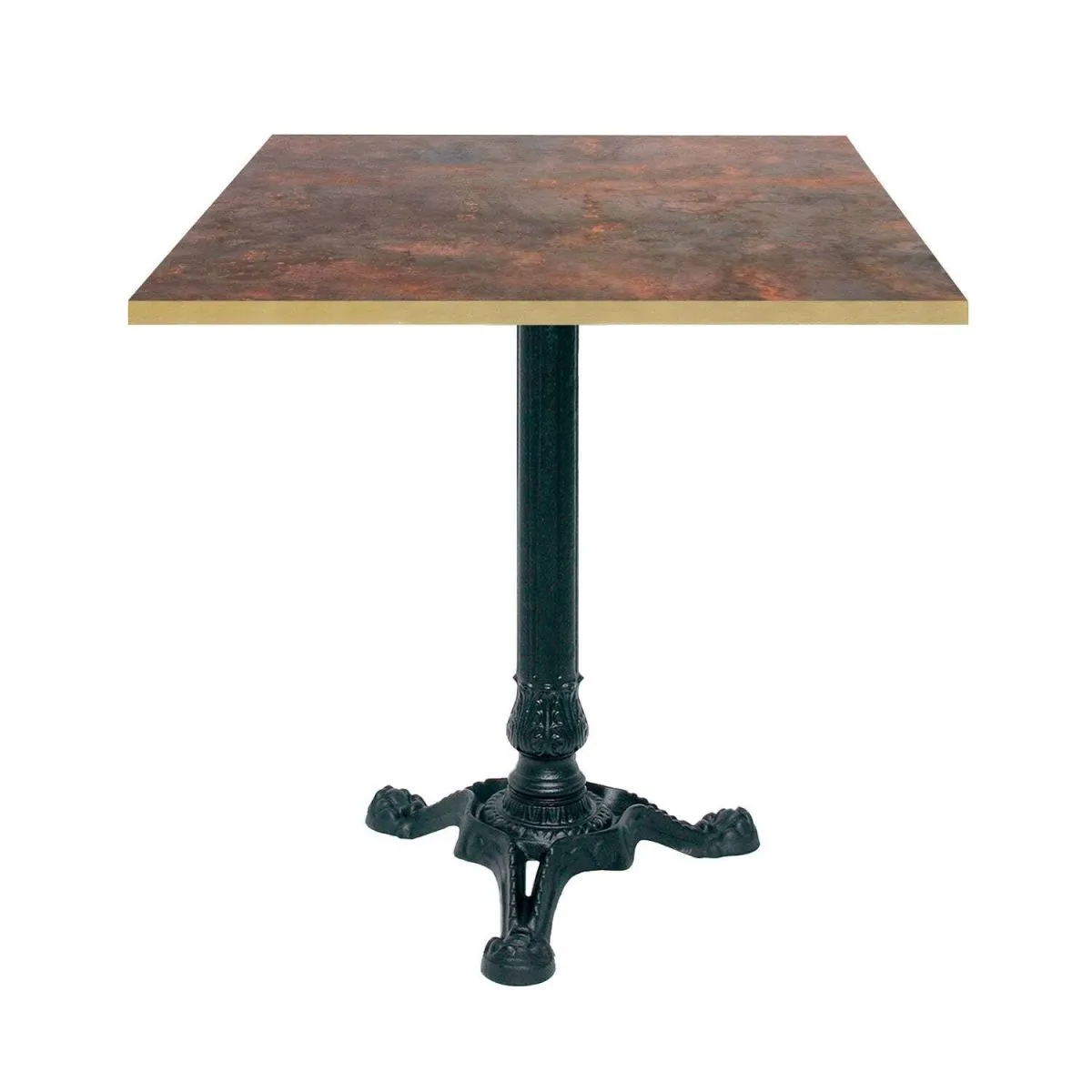 RestooTab Tavolo Bistrot quadrato - bordi color ottone; 70x70x75 cm (LxLxH); metallo arrugginito/ottone; struttura nero; quadrata - immagine 1