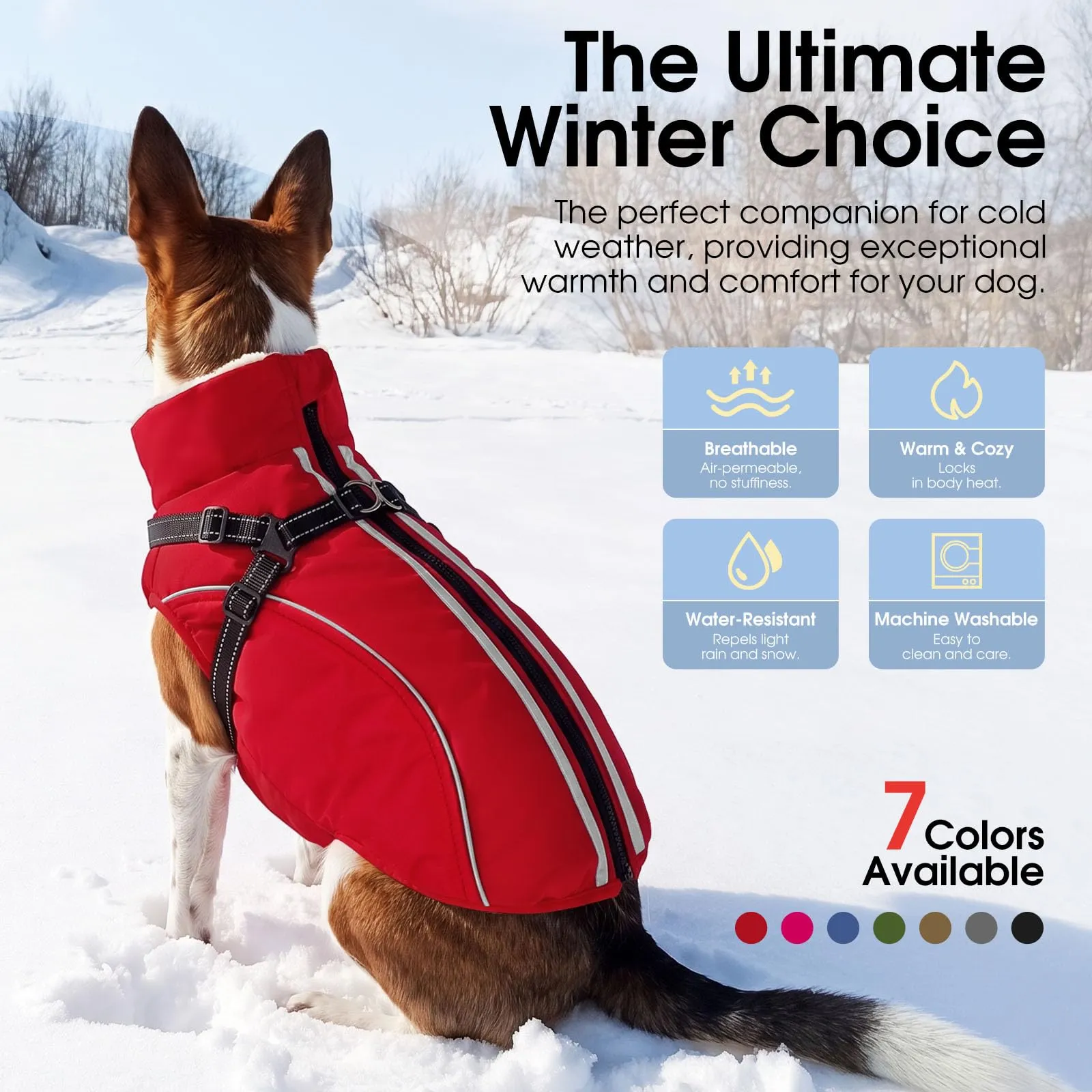 CITÉTOILE Cappotto Invernale per Cani Impermeabile Giacca Calda Rosso L - immagine 5