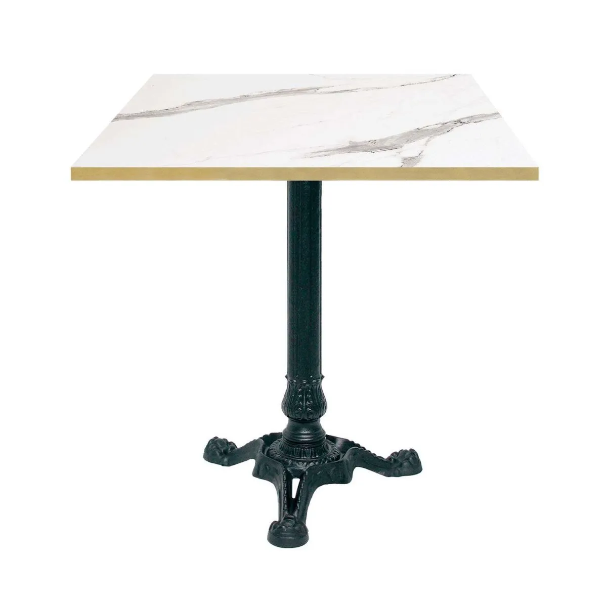 RestooTab Tavolo Bistrot quadrato - bordi color ottone; 70x70x75 cm (LxLxH); bianco/grigio/ottone; struttura nero; quadrata - immagine 1