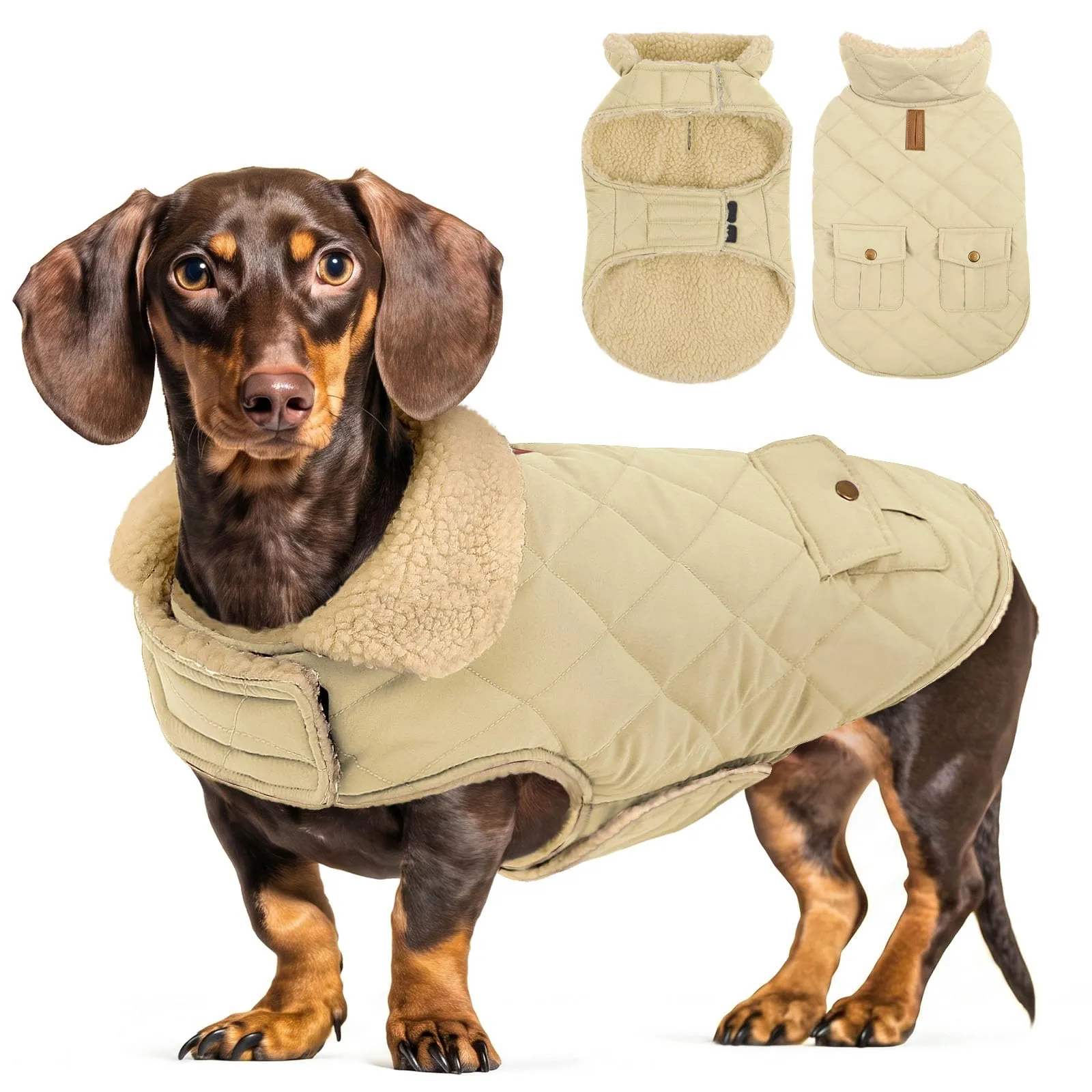 CITÉTOILE Gilet Termico Invernale per Cani in Lana Spessa Beige L - immagine 1