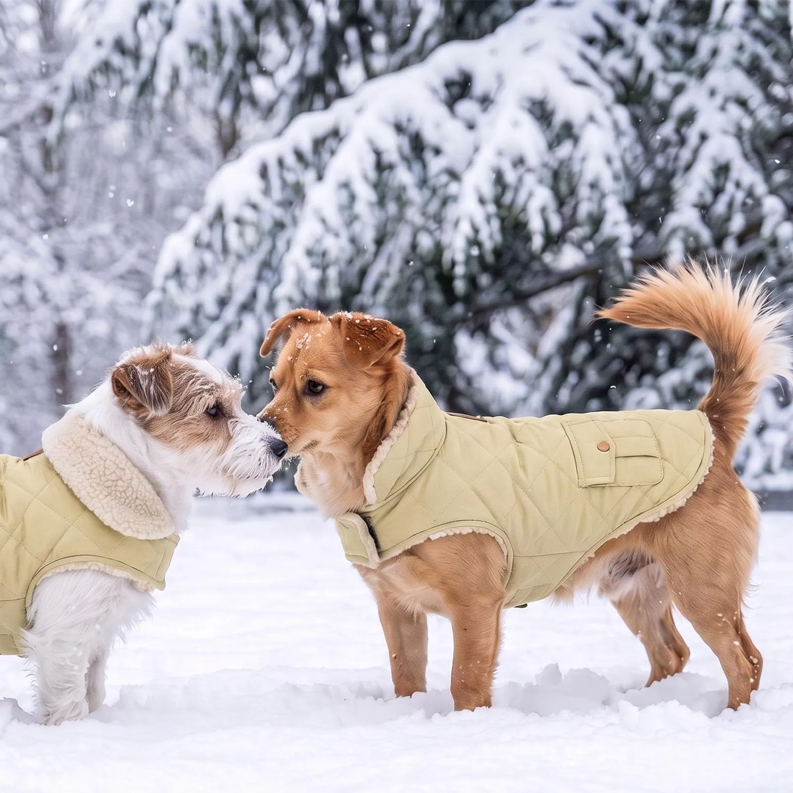 CITÉTOILE Gilet Termico Invernale per Cani in Lana Spessa Beige L - immagine 6