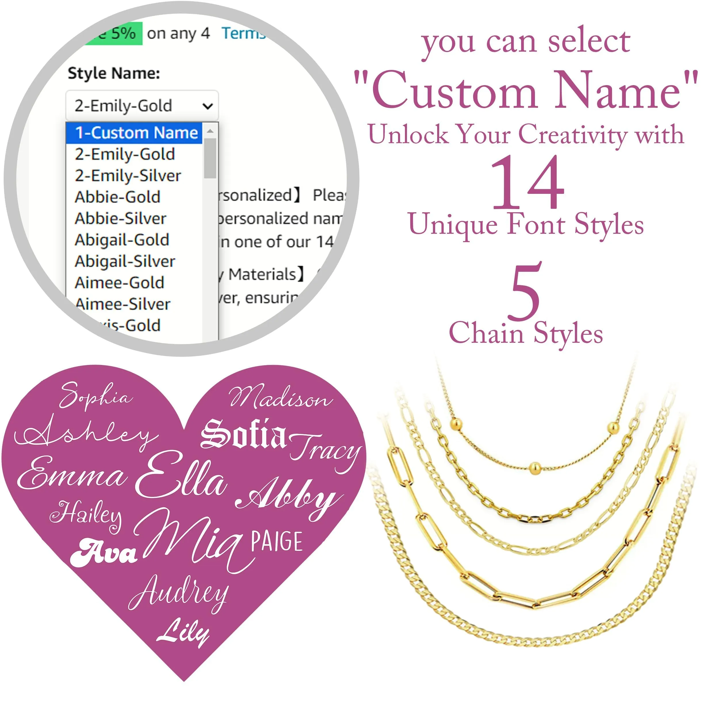 UMAGICBOX Collana con nome personalizzato squisito | 14 stili di polizia a scelta | ciondolo in acciaio inossidabile placcato oro 18 K e argento Sterling da personalizzare | idea regalo originale da - immagine 2