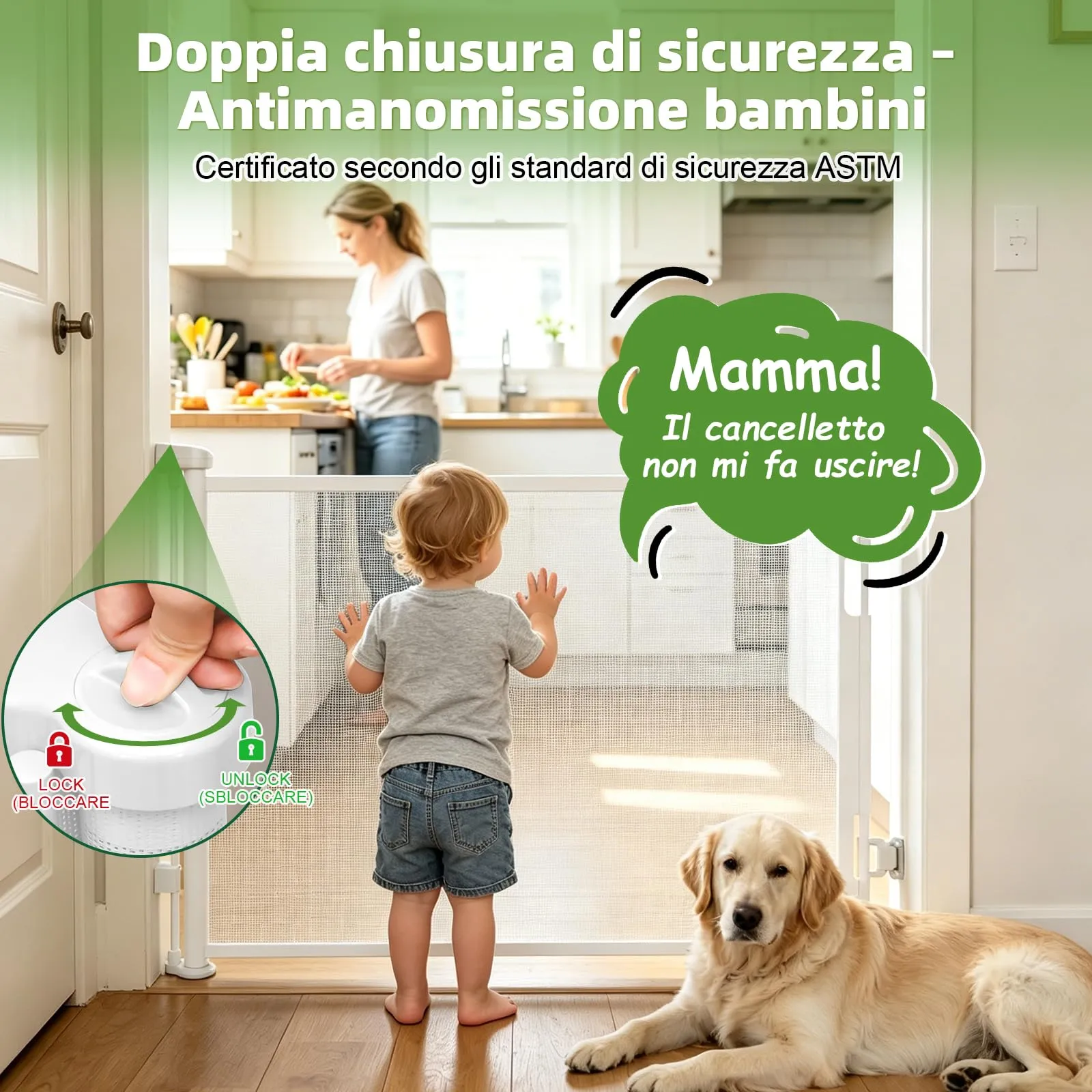 Dioxide Cancelletto di Sicurezza Retrattile per Bambini, 0-150 cm, Cancelletto di Sicurezza per Cani, Cancello Bambini Adatto per Scale, Cancello per Bambino Corridoi, Interni ed Esterni (Bianco) - immagine 2