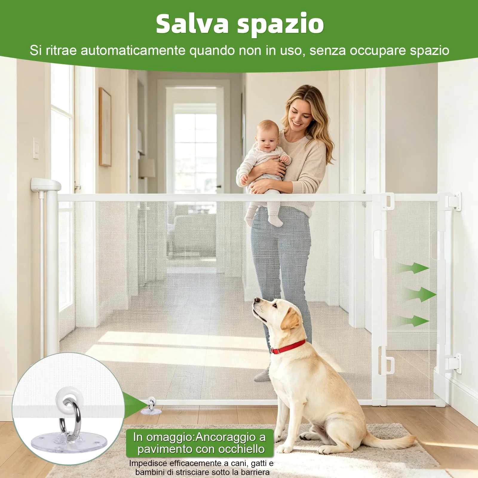 Dioxide Cancelletto di Sicurezza Retrattile per Bambini, 0-150 cm, Cancelletto di Sicurezza per Cani, Cancello Bambini Adatto per Scale, Cancello per Bambino Corridoi, Interni ed Esterni (Bianco) - immagine 6
