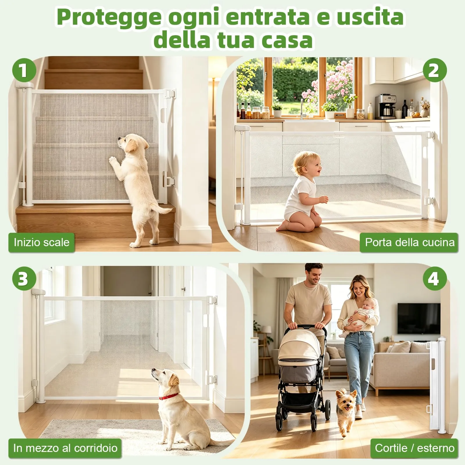 Dioxide Cancelletto di Sicurezza Retrattile per Bambini, 0-150 cm, Cancelletto di Sicurezza per Cani, Cancello Bambini Adatto per Scale, Cancello per Bambino Corridoi, Interni ed Esterni (Bianco) - immagine 8