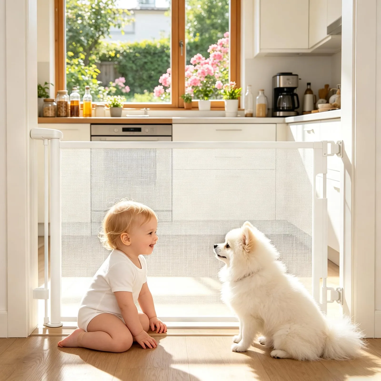 Dioxide Cancelletto di Sicurezza Retrattile per Bambini, 0-150 cm, Cancelletto di Sicurezza per Cani, Cancello Bambini Adatto per Scale, Cancello per Bambino Corridoi, Interni ed Esterni (Bianco) - immagine 10