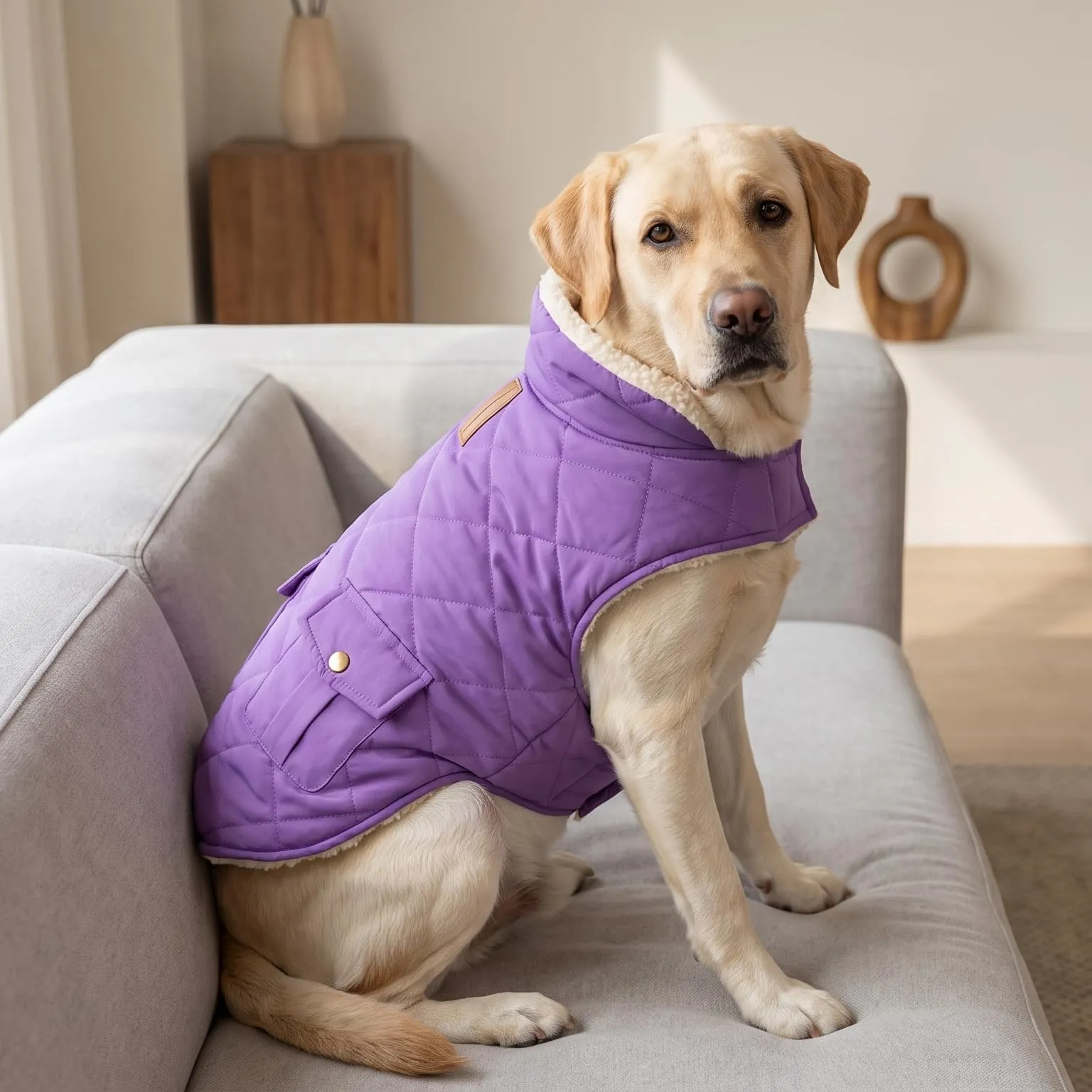CITÉTOILE Gilet Termico Invernale per Cani in Lana Spessa Violetta scura M - immagine 7