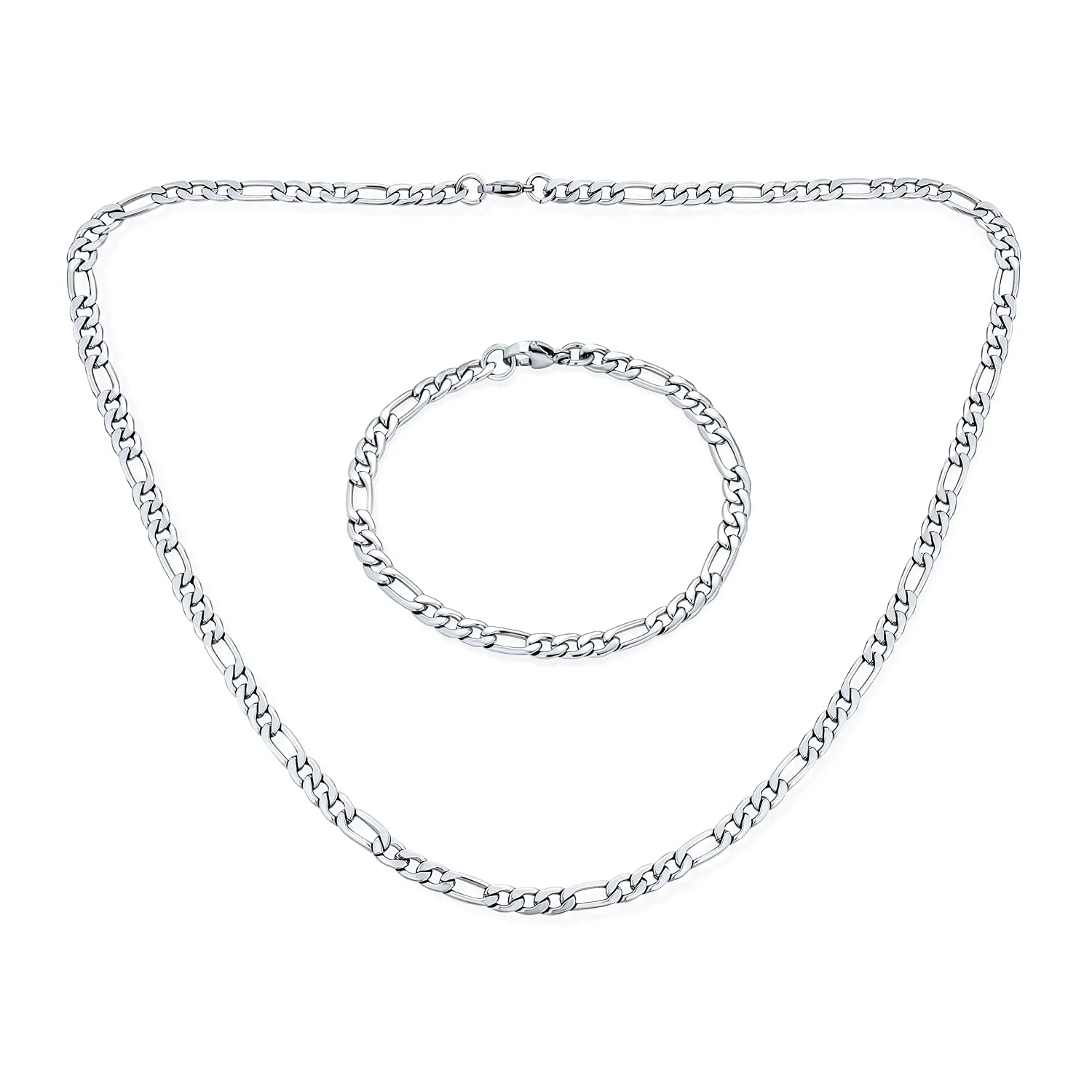 Bling Jewelry Collana a catena Figaro sottile solida forte lucida per uomo adolescente in acciaio inossidabile placcato argento 22 pollici 5 mm. - immagine 1
