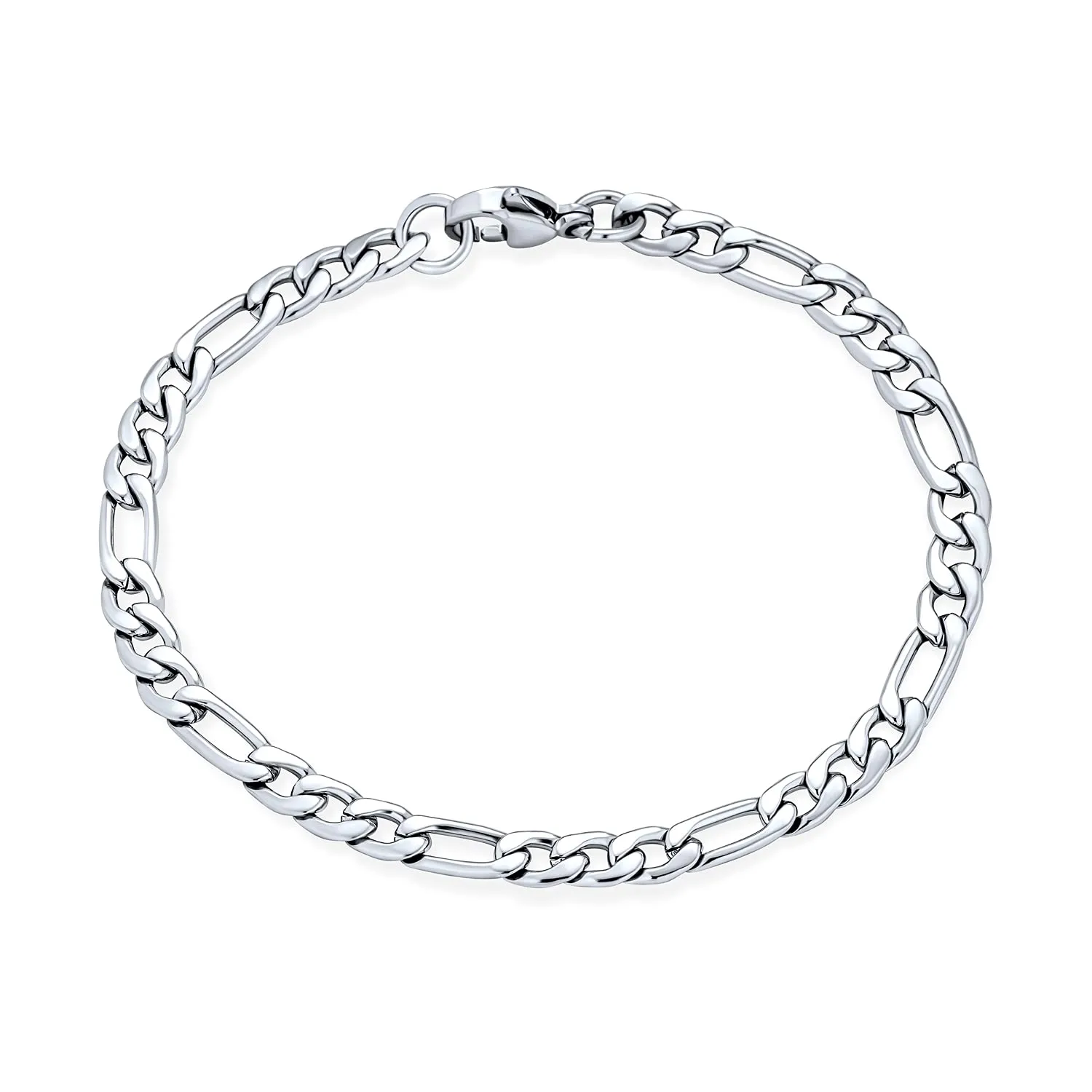 Bling Jewelry Collana a catena Figaro sottile solida forte lucida per uomo adolescente in acciaio inossidabile placcato argento 22 pollici 5 mm. - immagine 4