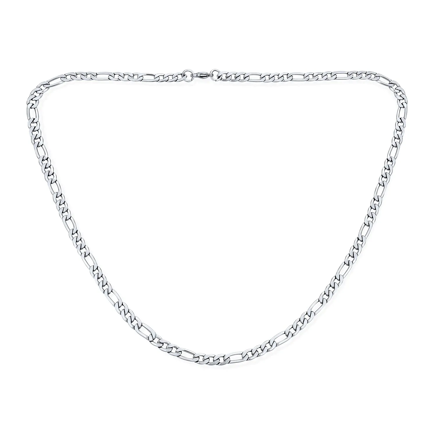 Bling Jewelry Collana a catena Figaro sottile solida forte lucida per uomo adolescente in acciaio inossidabile placcato argento 22 pollici 5 mm. - immagine 5