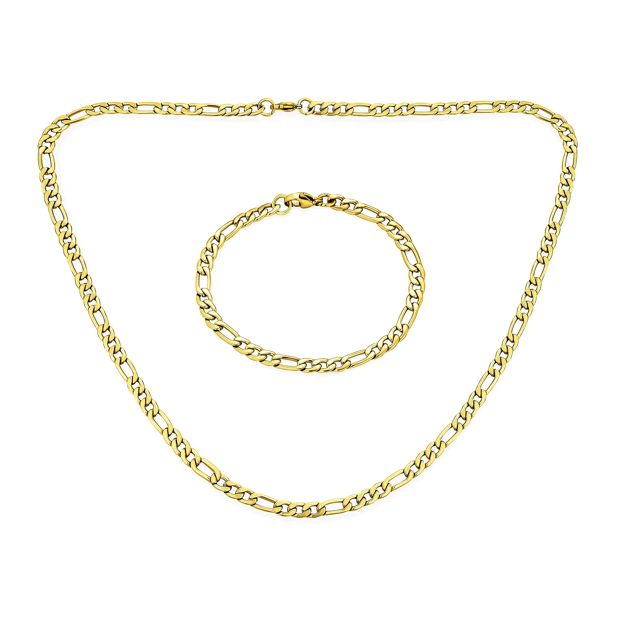 Bling Jewelry Collana a catena Figaro sottile solida forte lucida per uomo adolescente placcata in oro in acciaio inossidabile 22 pollici 5 mm. - immagine 1