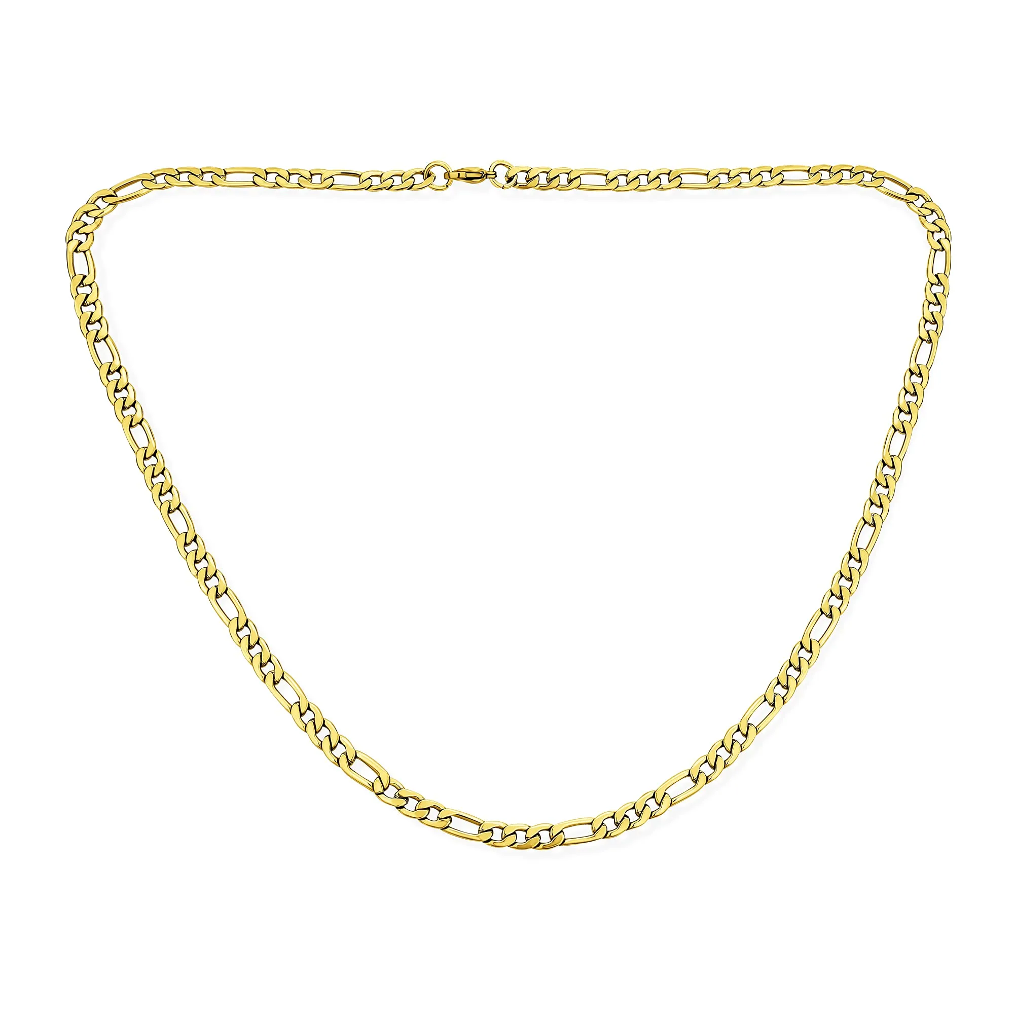 Bling Jewelry Collana a catena Figaro sottile solida forte lucida per uomo adolescente placcata in oro in acciaio inossidabile 22 pollici 5 mm. - immagine 2