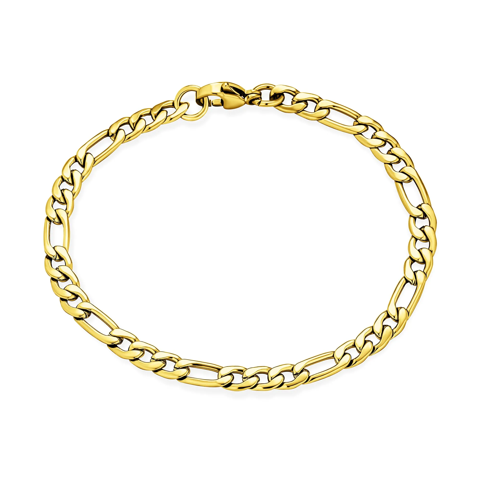 Bling Jewelry Collana a catena Figaro sottile solida forte lucida per uomo adolescente placcata in oro in acciaio inossidabile 22 pollici 5 mm. - immagine 3