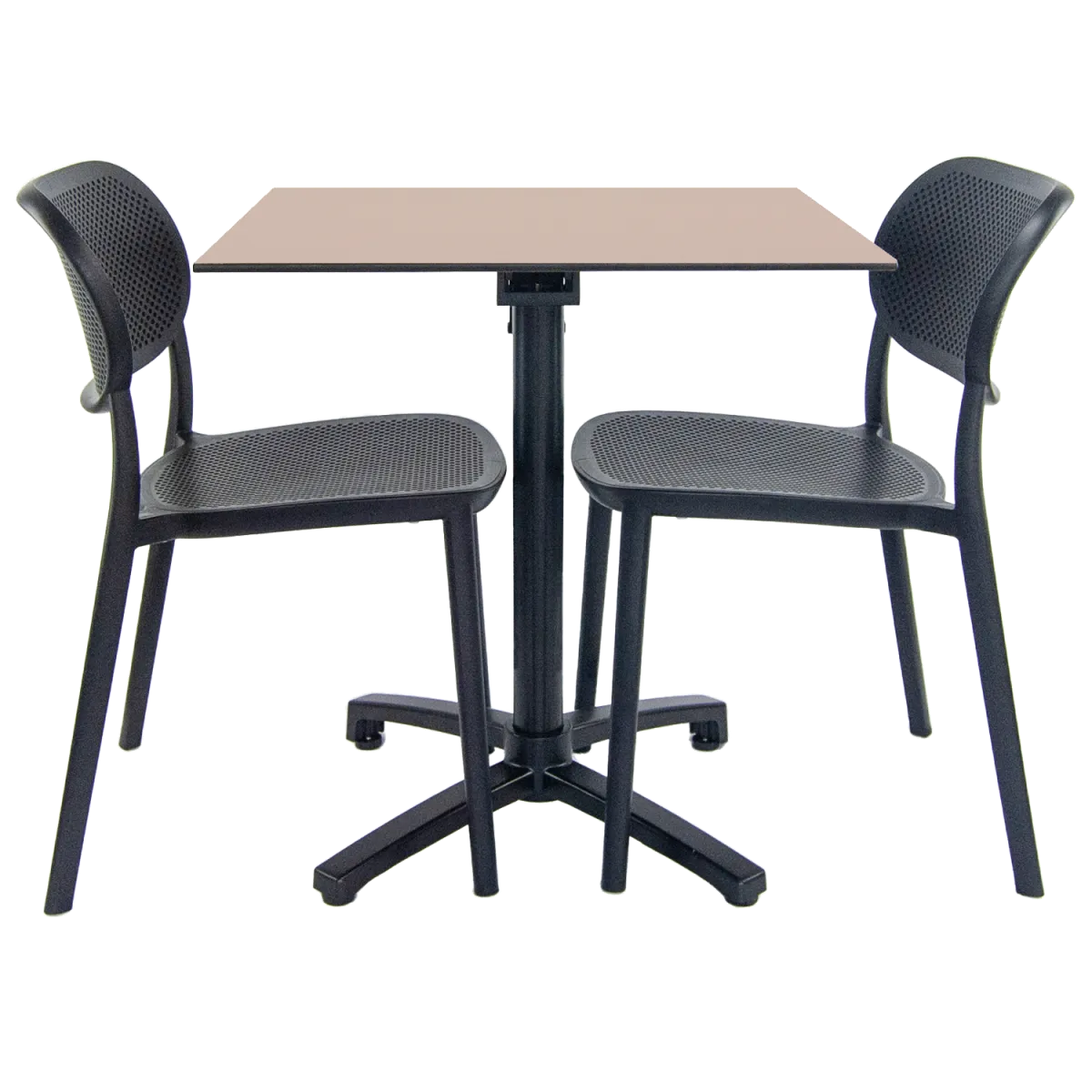RestooTab Set da terrazza Tavolo pieghevole Diabolo con 2 sedie; 70x70x73 cm (LxLxH); Piano tavolo beige, struttura nero; quadrata - immagine 1