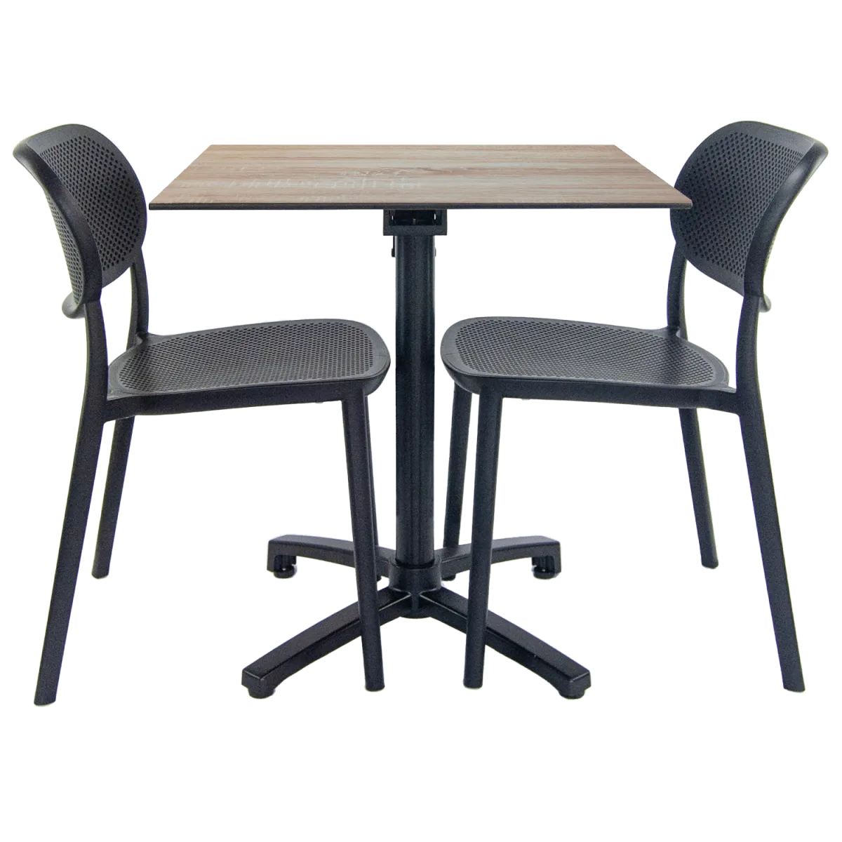 RestooTab Set da terrazza Tavolo pieghevole Diabolo con 2 sedie; 70x70x73 cm (LxLxH); Piano tavolo betulla, struttura nero; quadrata - immagine 1