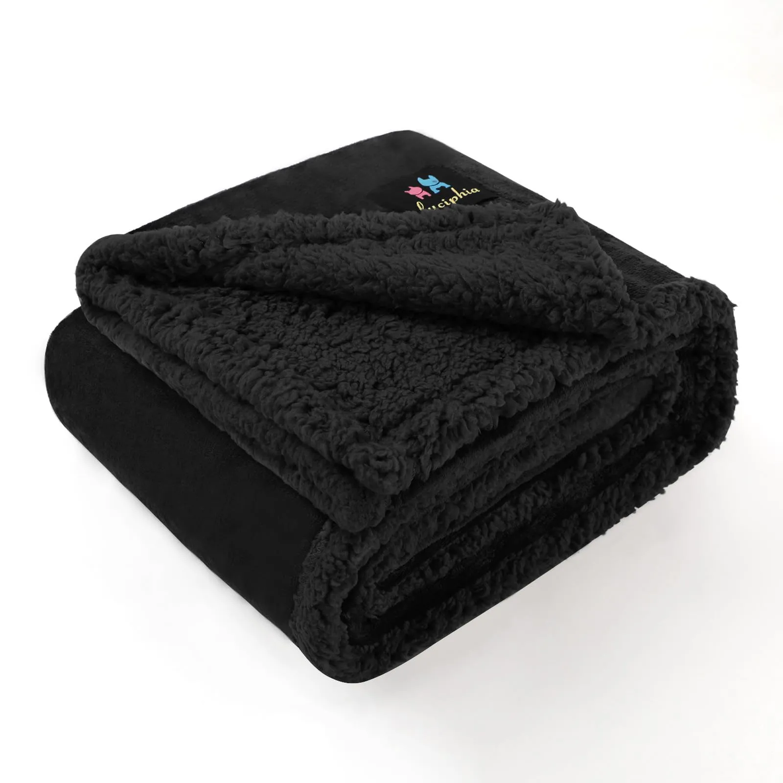 luciphia Coperta Impermeabile per Cani, Lavabile Coperta per Cani Gatti, Anti-Pipì di Grandi Dimensioni, Protezione del Divano in Pile Sherpa per Cani Nero L (145 * 165cm) - immagine 1