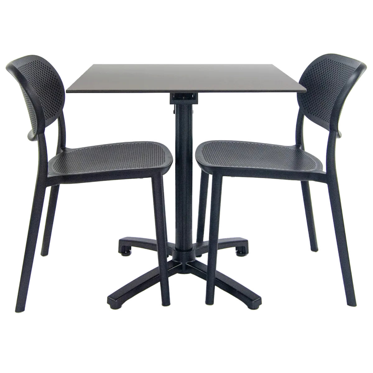 RestooTab Set da terrazza Tavolo pieghevole Diabolo con 2 sedie; 70x70x73 cm (LxLxH); Piano tavolo grigio/acciaio inox, struttura nero; quadrata - immagine 1
