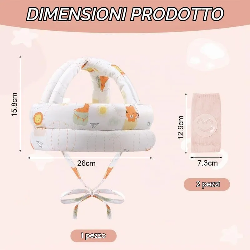 HAGOT Caschetto Primi Passi, Primi Passi Per Bambini Neonati, Protezione Anticollisione Regolabile e Traspirante, con Ginocchiere (Rosa Zoo) - immagine 2