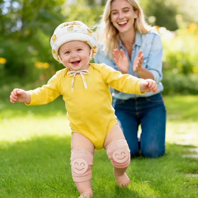 HAGOT Caschetto Primi Passi, Primi Passi Per Bambini Neonati, Protezione Anticollisione Regolabile e Traspirante, con Ginocchiere (Rosa Zoo) - immagine 7