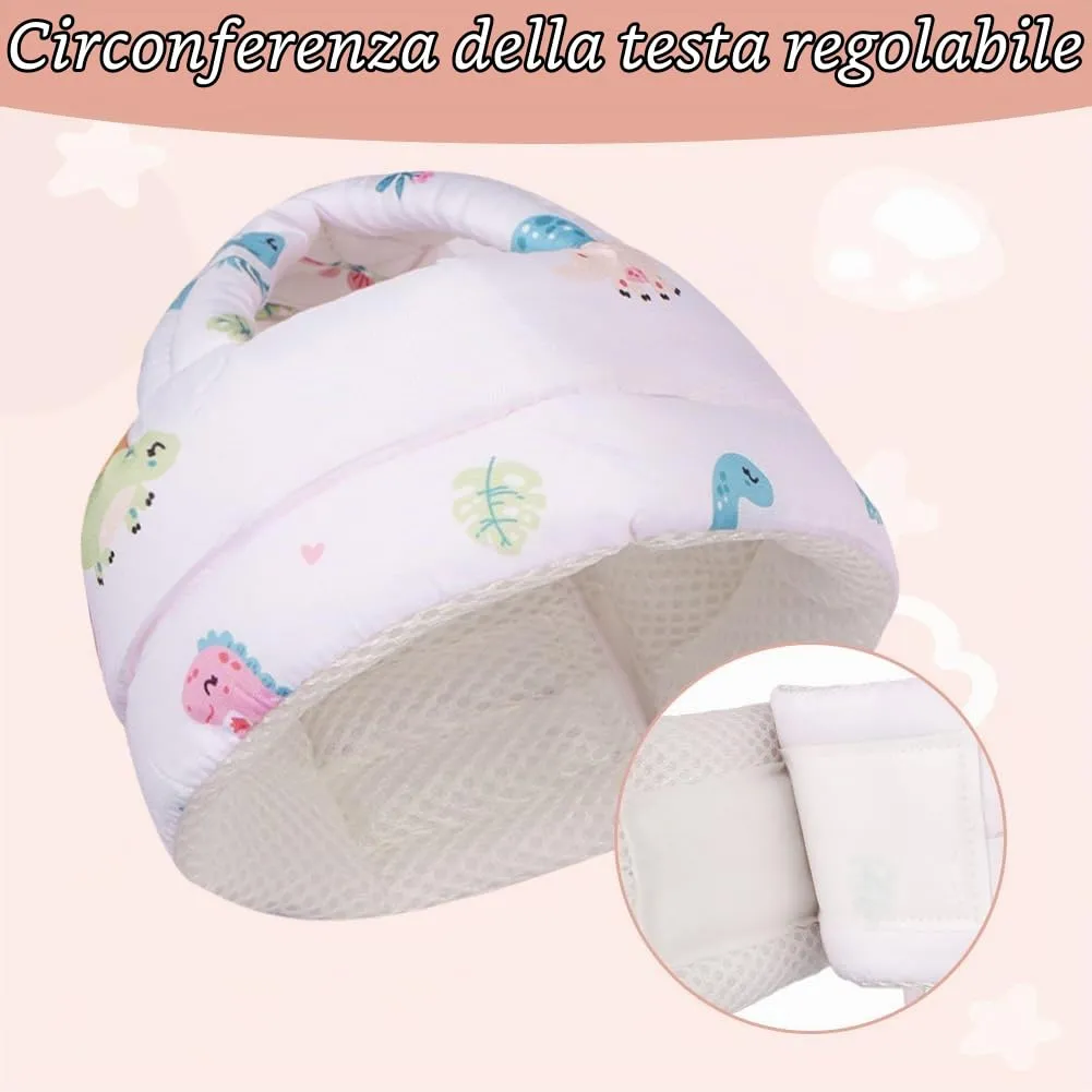 HAGOT Caschetto Primi Passi, Primi Passi Per Bambini Neonati, Protezione Anticollisione Regolabile e Traspirante, con Ginocchiere (Rosa Dinosauro) - immagine 3